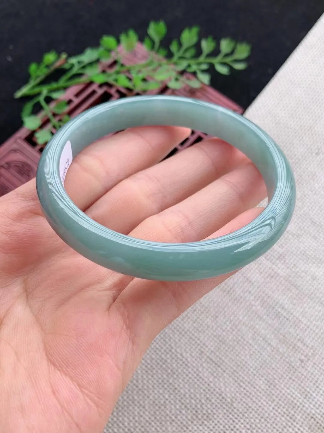 老坑蓝水正圈手镯尺寸57圈口×9.5×6.5mm重量34.20g
