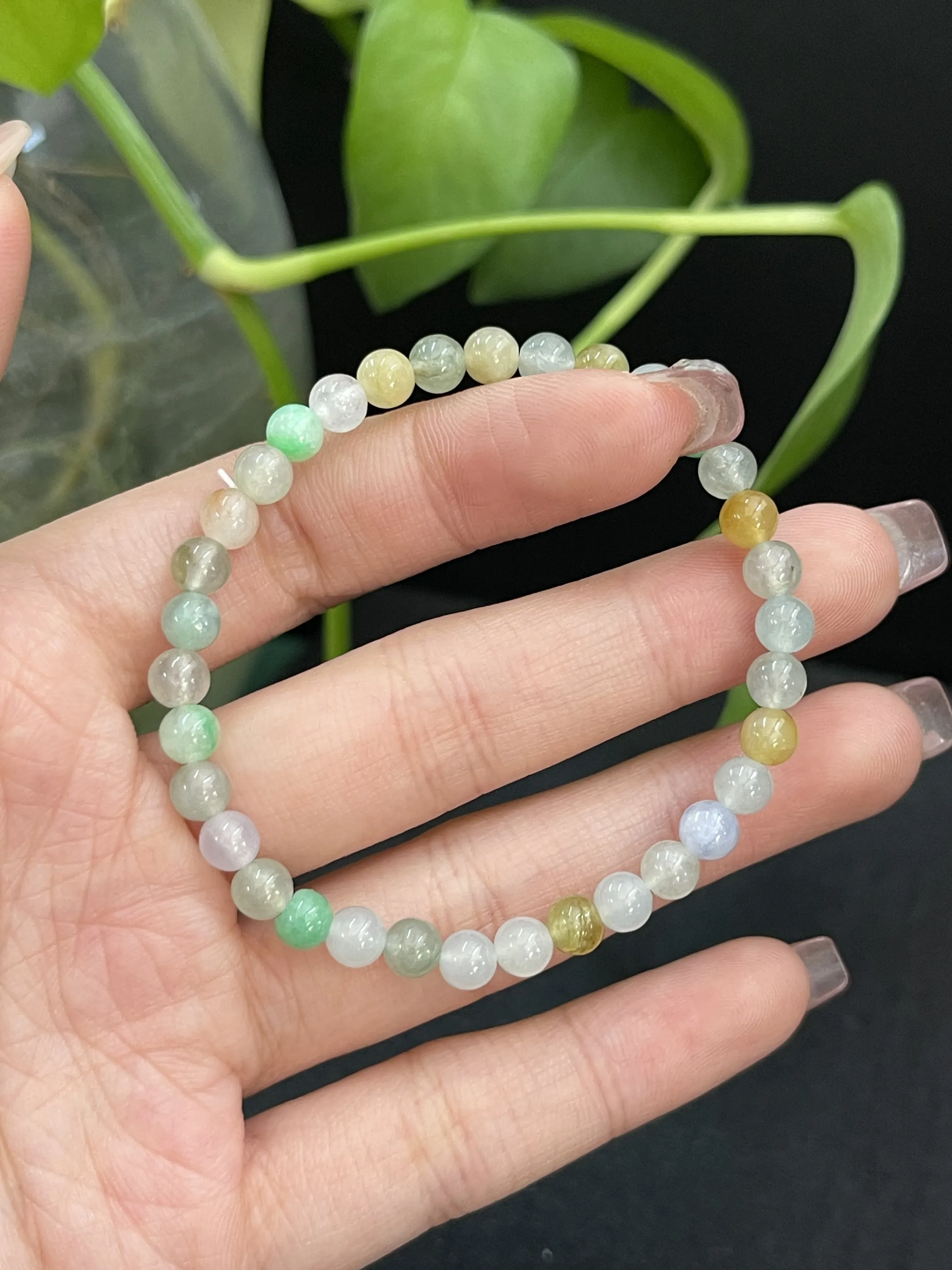 缅甸天然翡翠A货，带黄翡圆珠手串手链，冰冰润润，老坑料种老肉细。