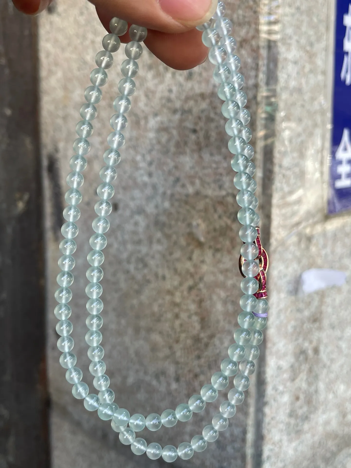 缅甸天然翡翠A货高冰项链珠链，5.1mm