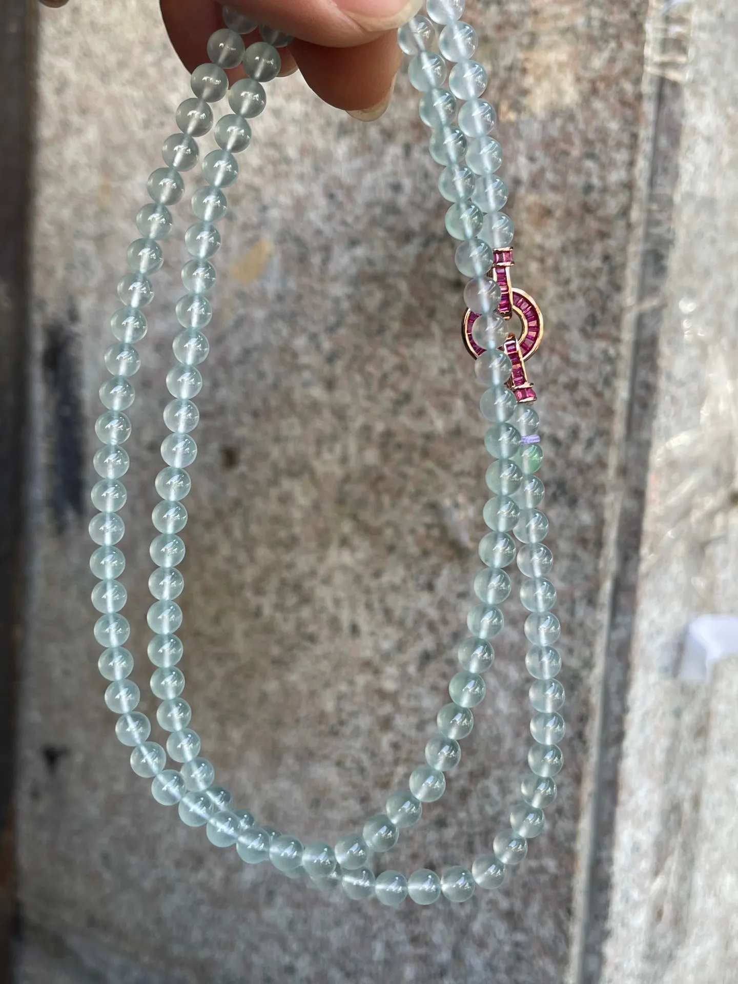 缅甸天然翡翠A货高冰项链珠链，5.1mm