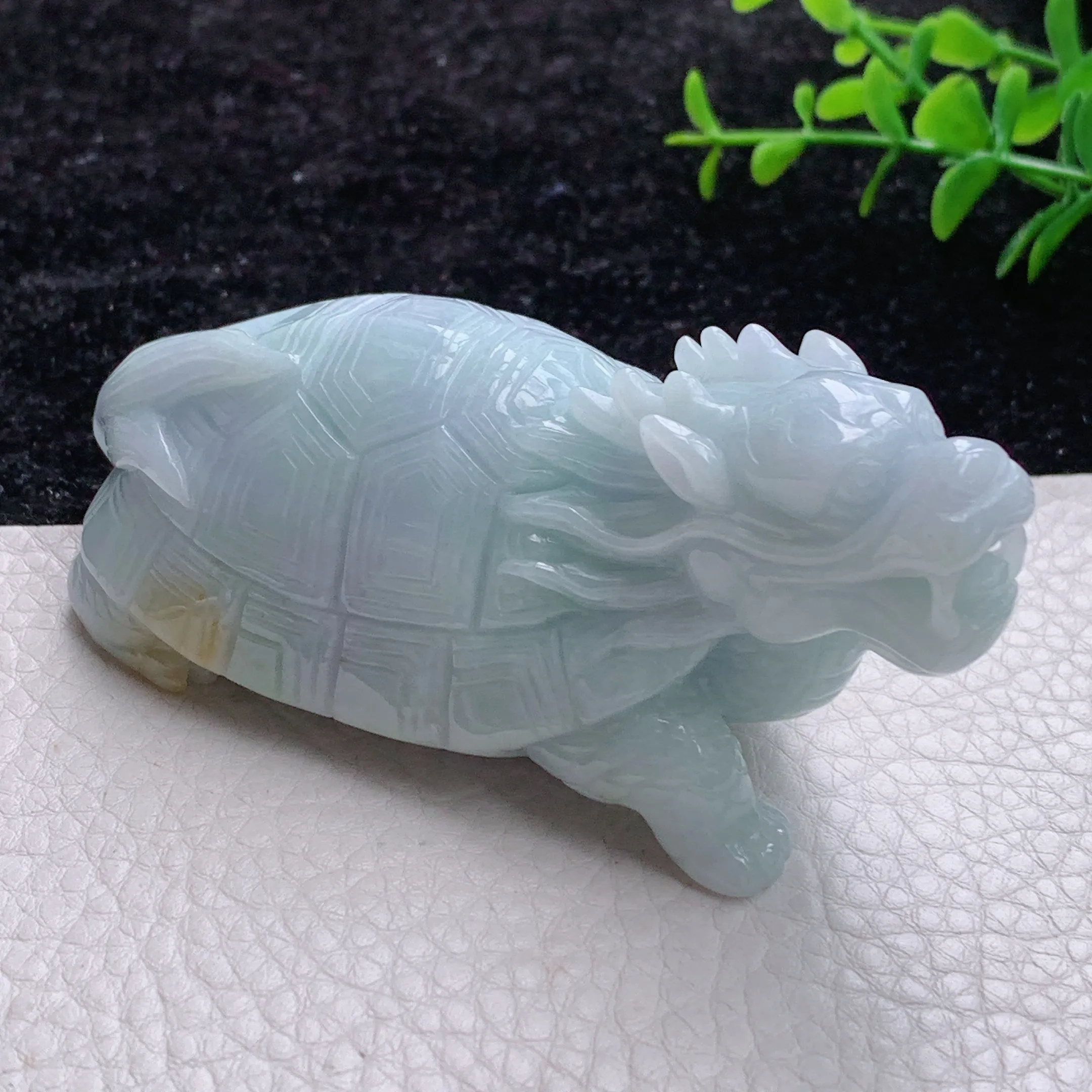 自然光实拍 缅甸翡翠浅绿龙龟神兽小摆件 手把件zz尺寸92.6*45*44.5mm