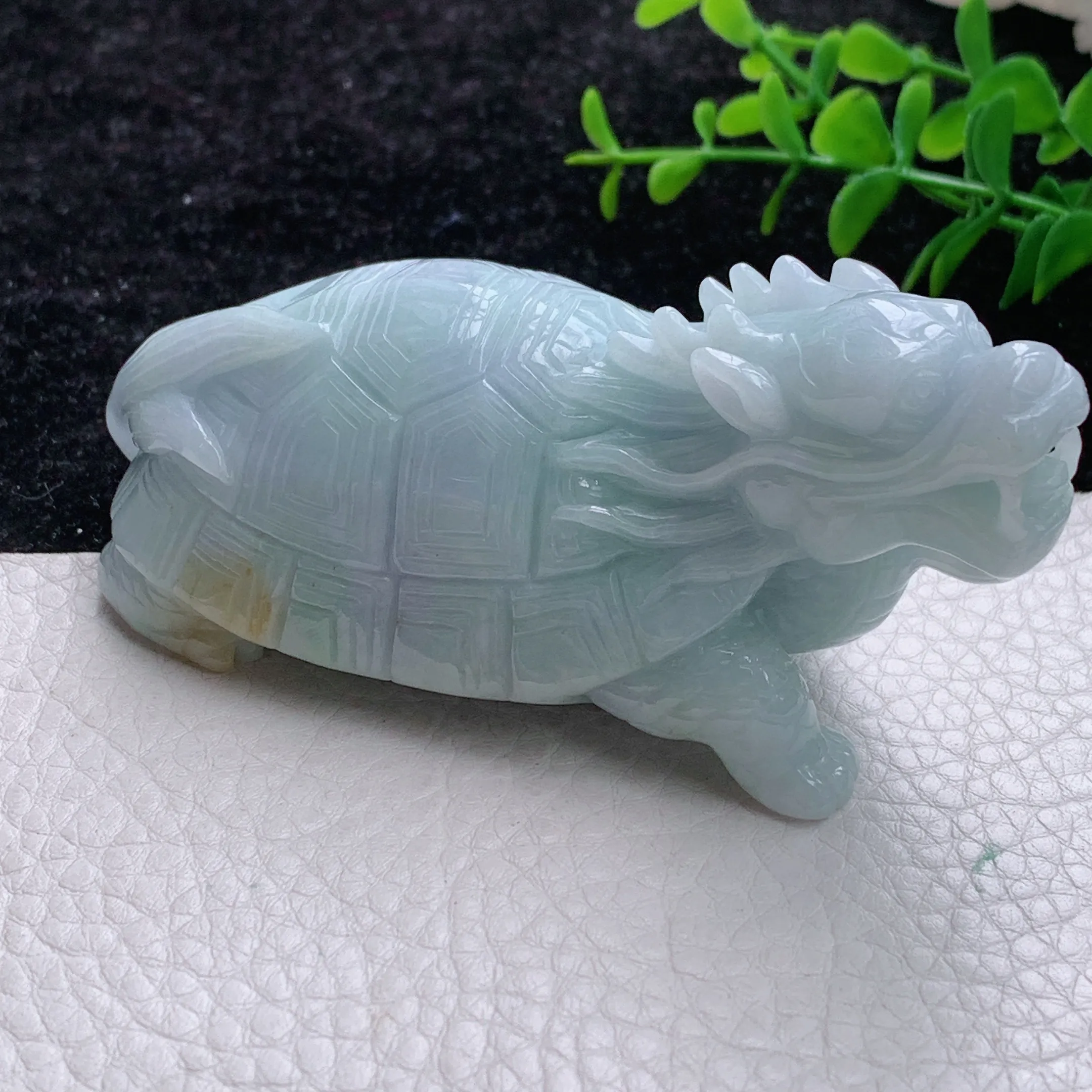 自然光实拍 缅甸翡翠浅绿龙龟神兽小摆件 手把件zz尺寸92.6*45*44.5mm