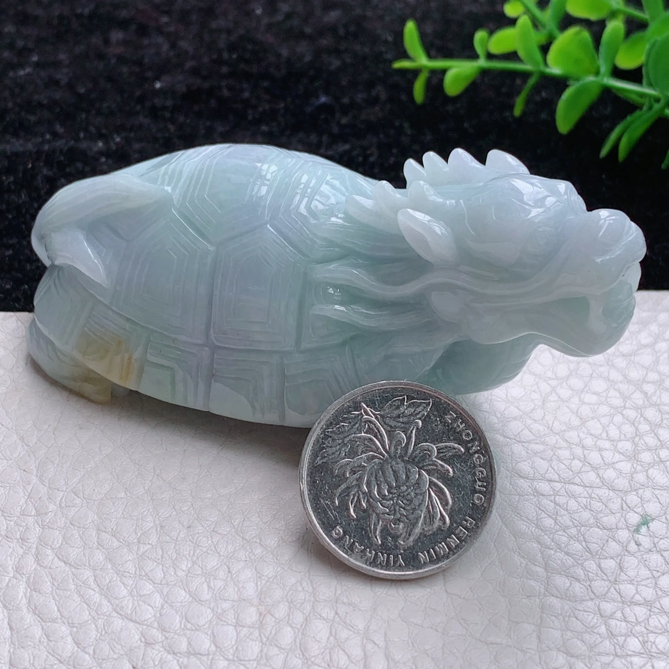 自然光实拍 缅甸翡翠浅绿龙龟神兽小摆件 手把件zz尺寸92.6*45*44.5mm