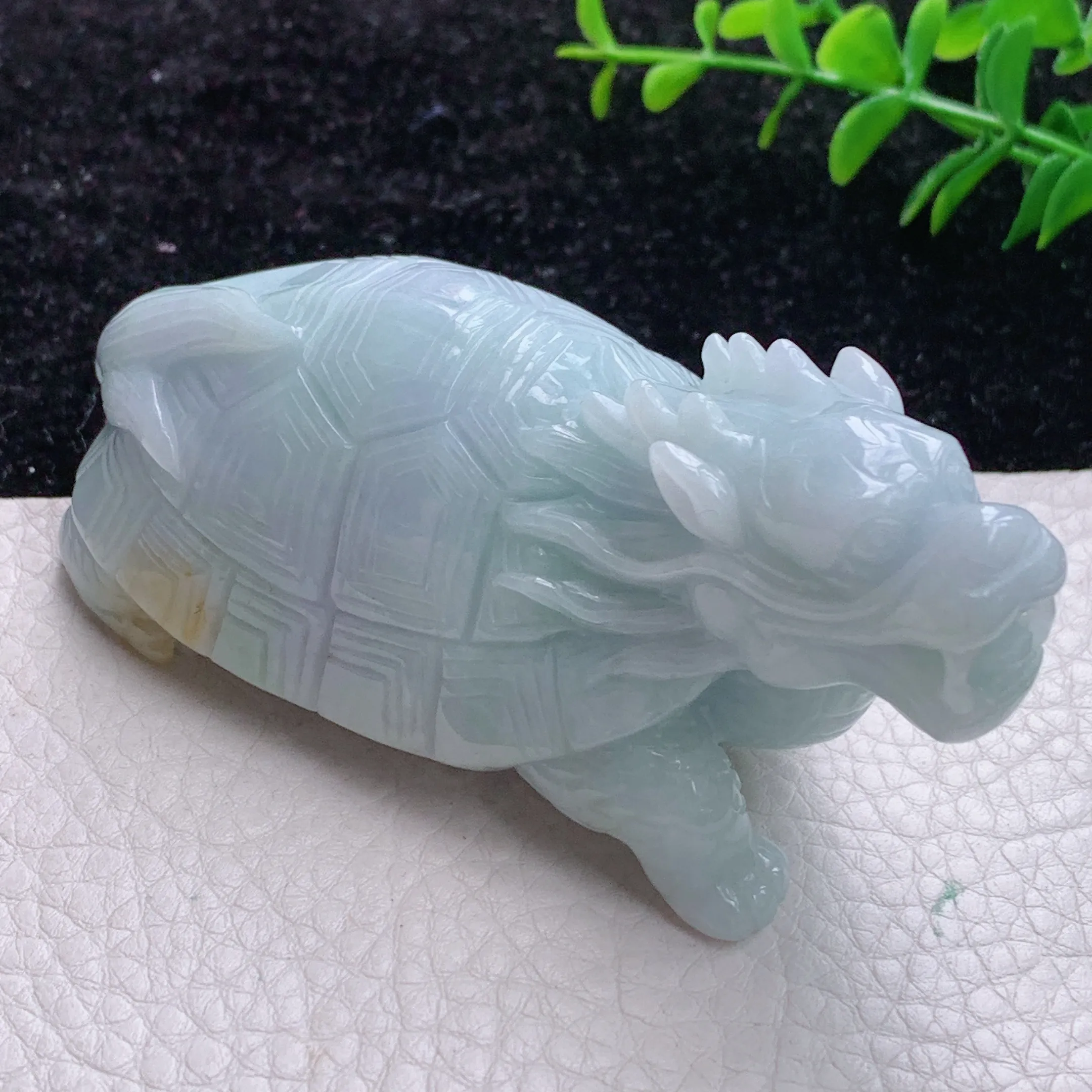 自然光实拍 缅甸翡翠浅绿龙龟神兽小摆件 手把件zz尺寸92.6*45*44.5mm