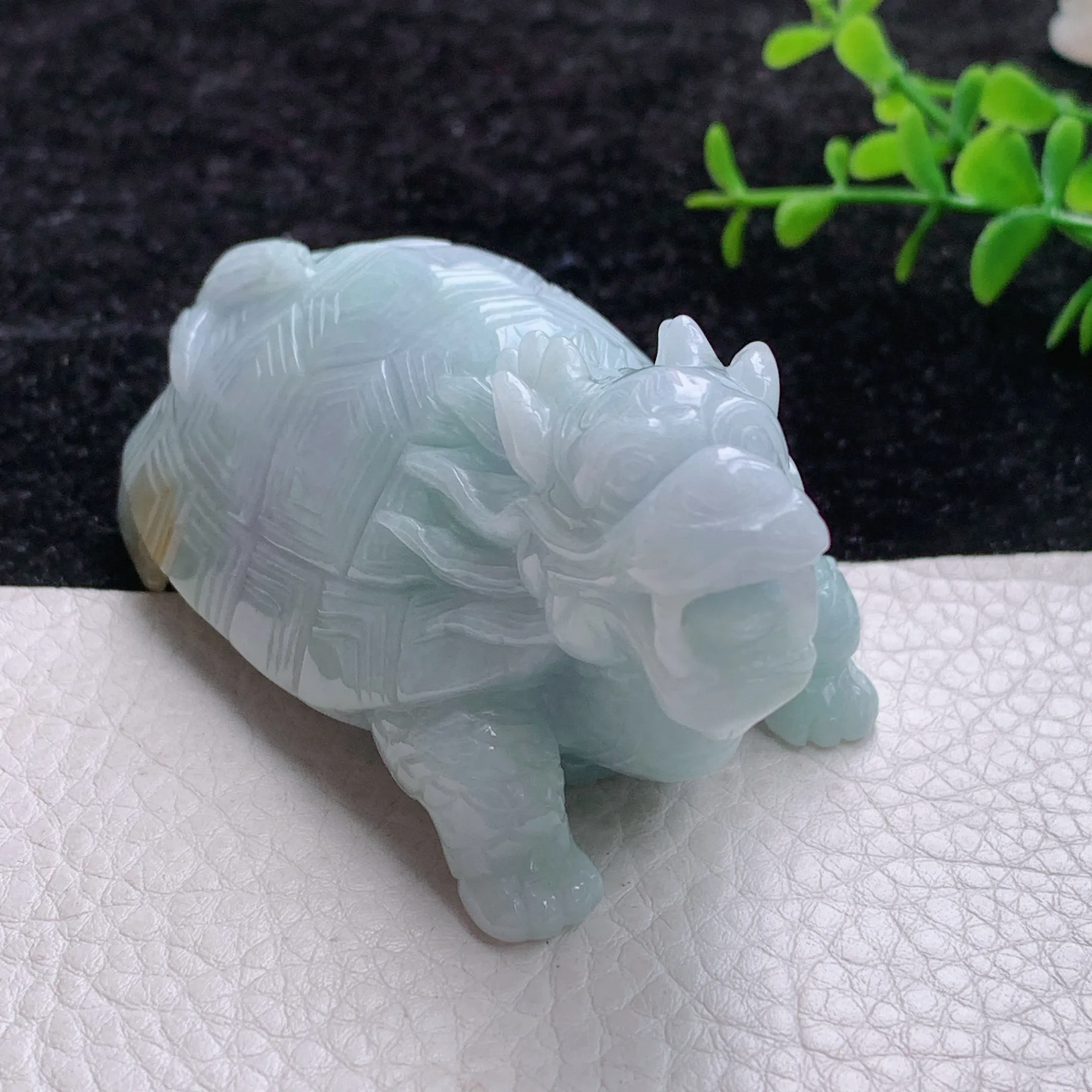 自然光实拍 缅甸翡翠浅绿龙龟神兽小摆件 手把件zz尺寸92.6*45*44.5mm