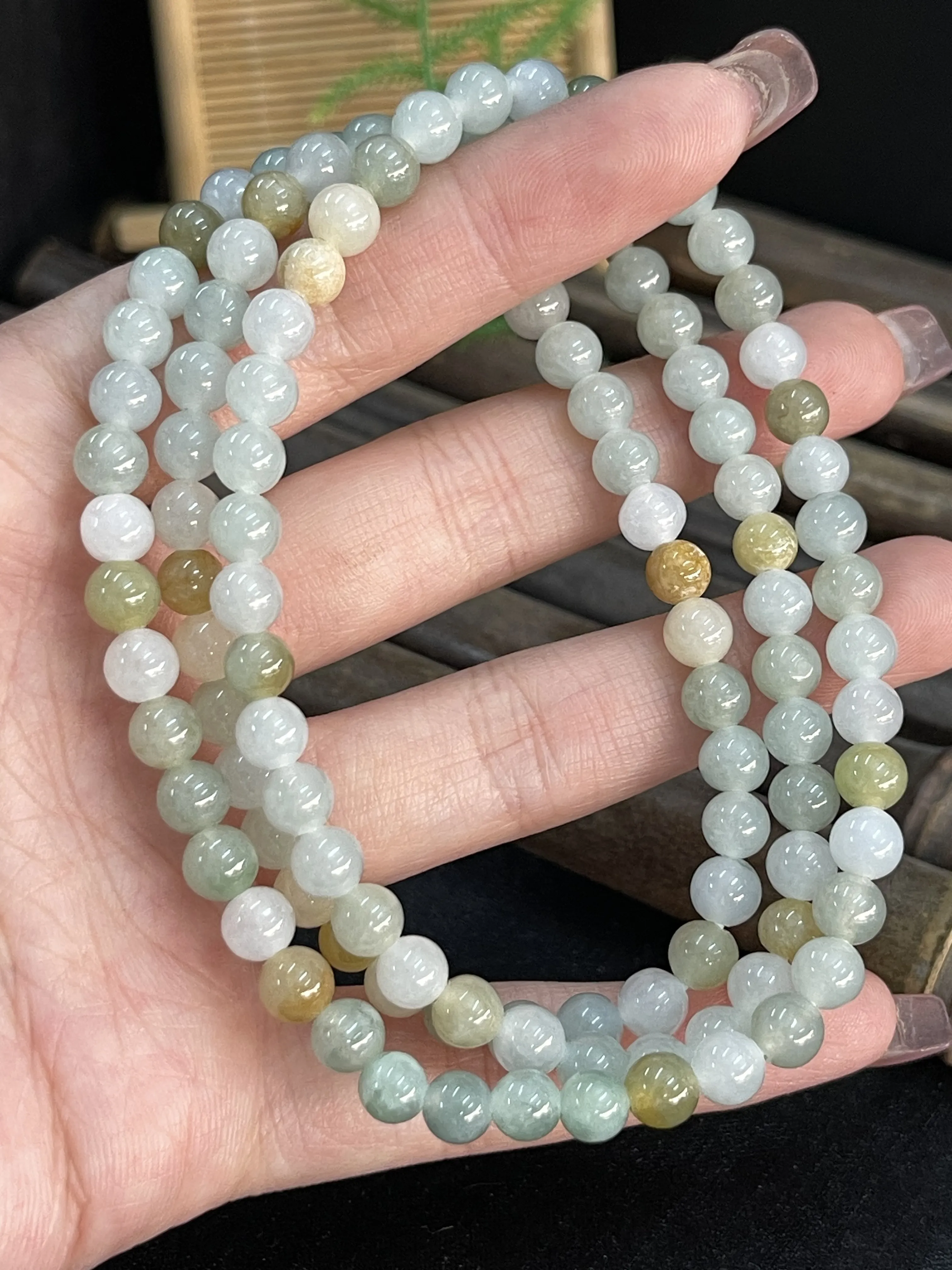 缅甸天然翡翠A货，带黄翡圆珠项链手串手链，冰冰润润，老坑料种老肉细。