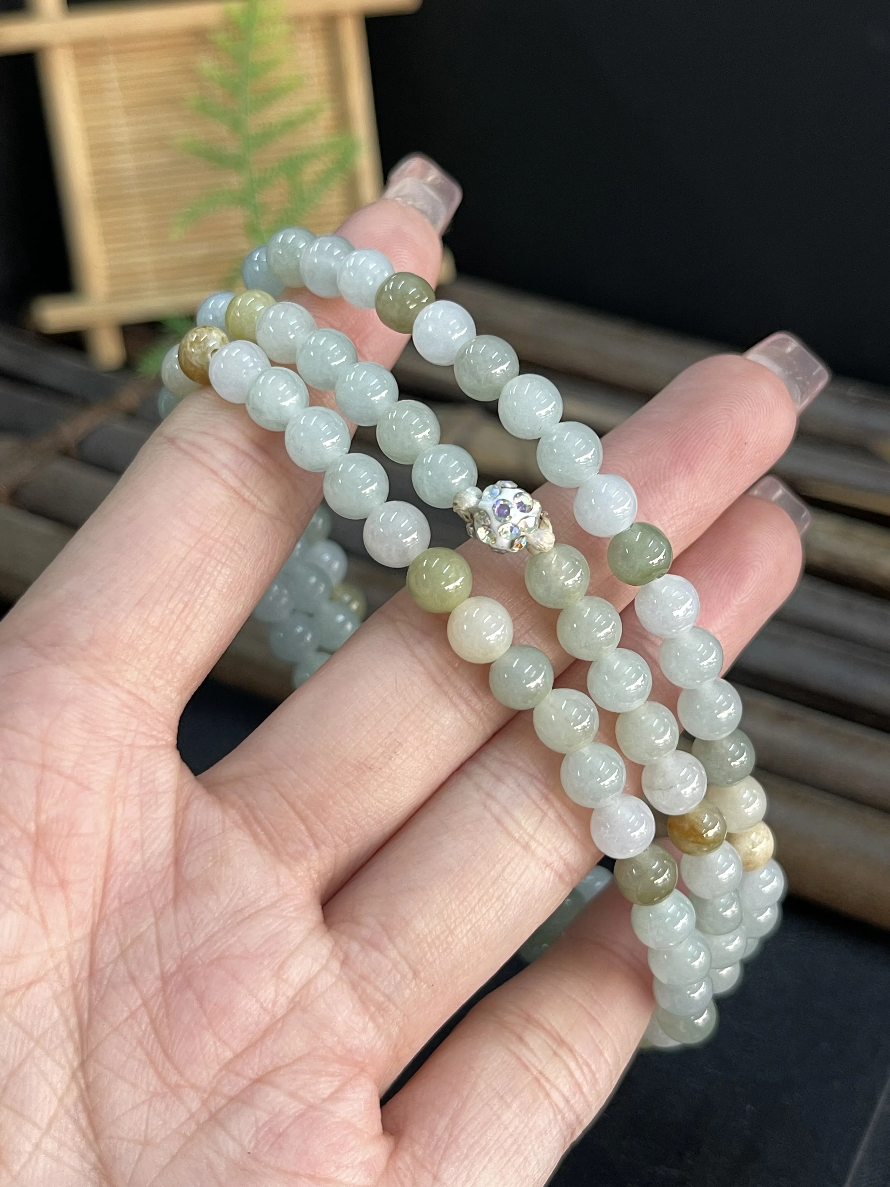 缅甸天然翡翠A货，带黄翡圆珠项链手串手链，冰冰润润，老坑料种老肉细。