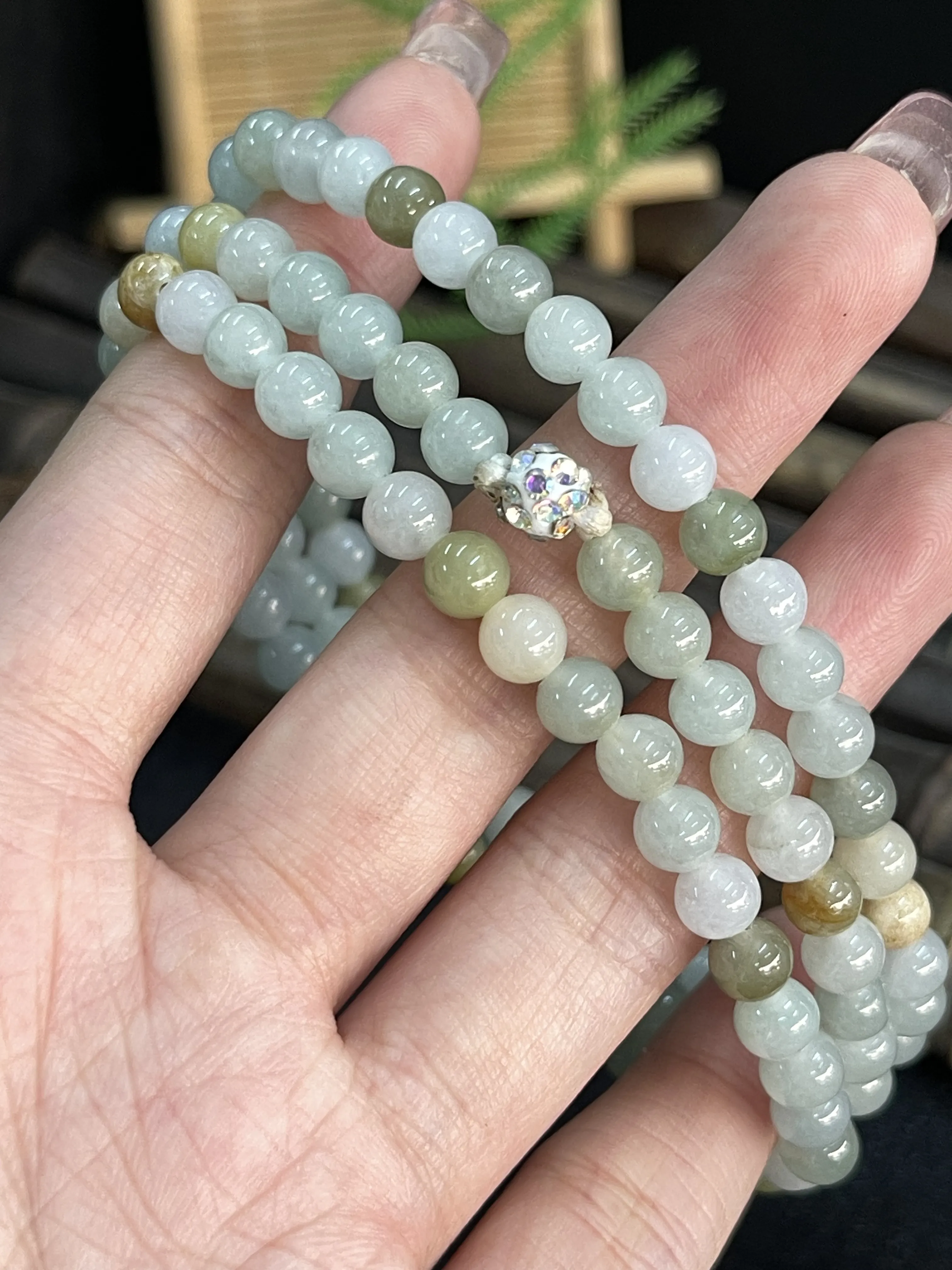 缅甸天然翡翠A货，带黄翡圆珠项链手串手链，冰冰润润，老坑料种老肉细。