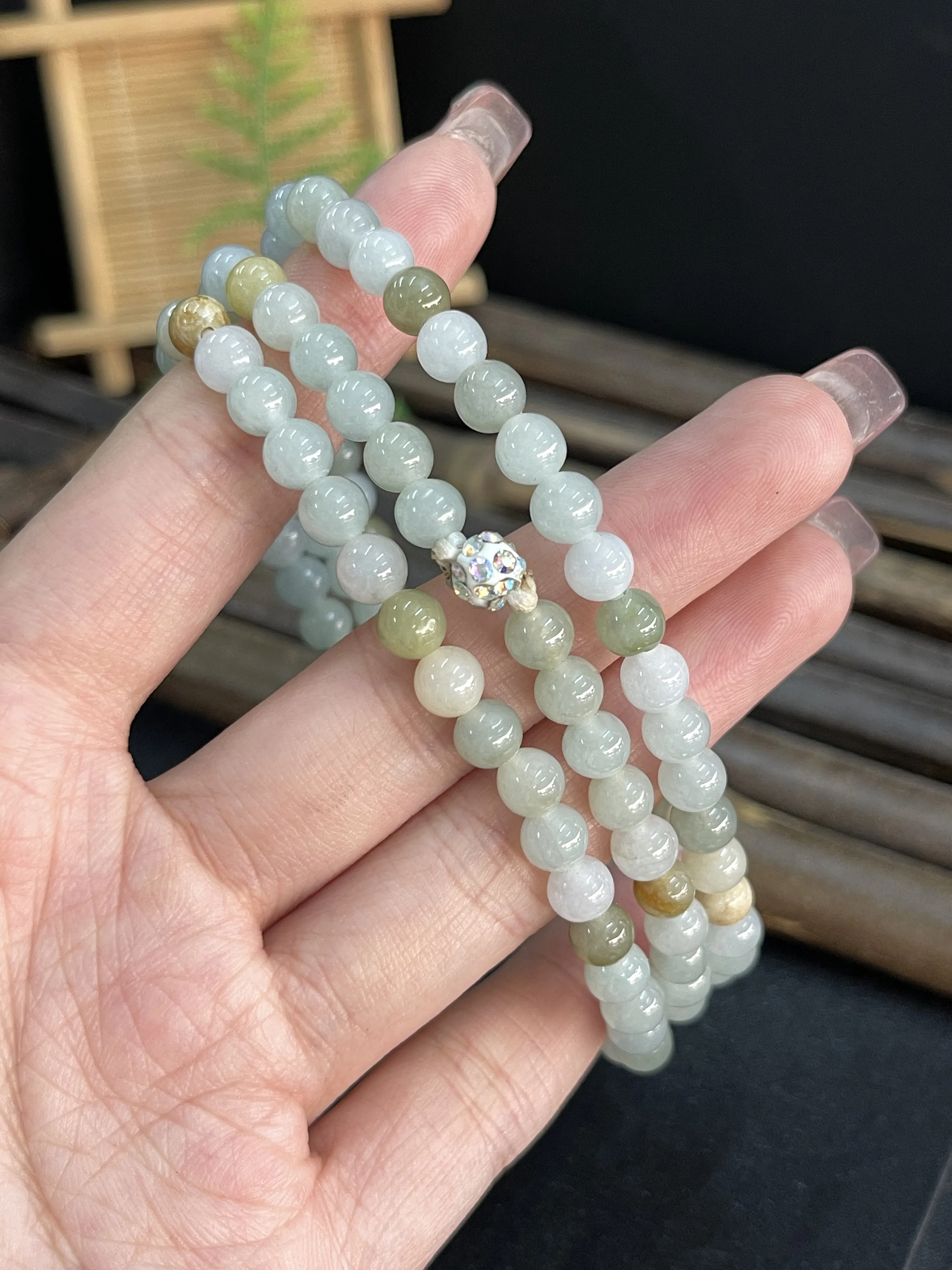 缅甸天然翡翠A货，带黄翡圆珠项链手串手链，冰冰润润，老坑料种老肉细。
