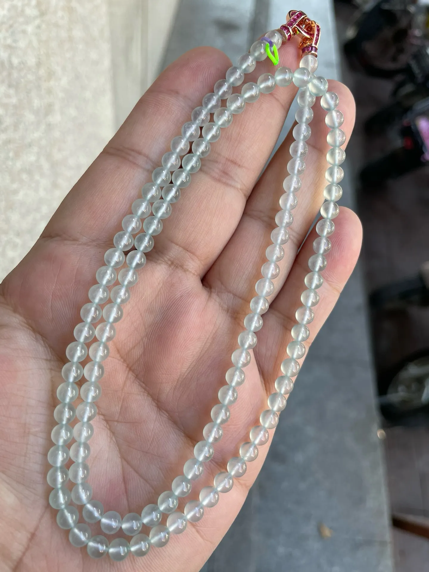 【典藏珍品】缅甸天然A货翡翠高冰项链珠链，5.1mm