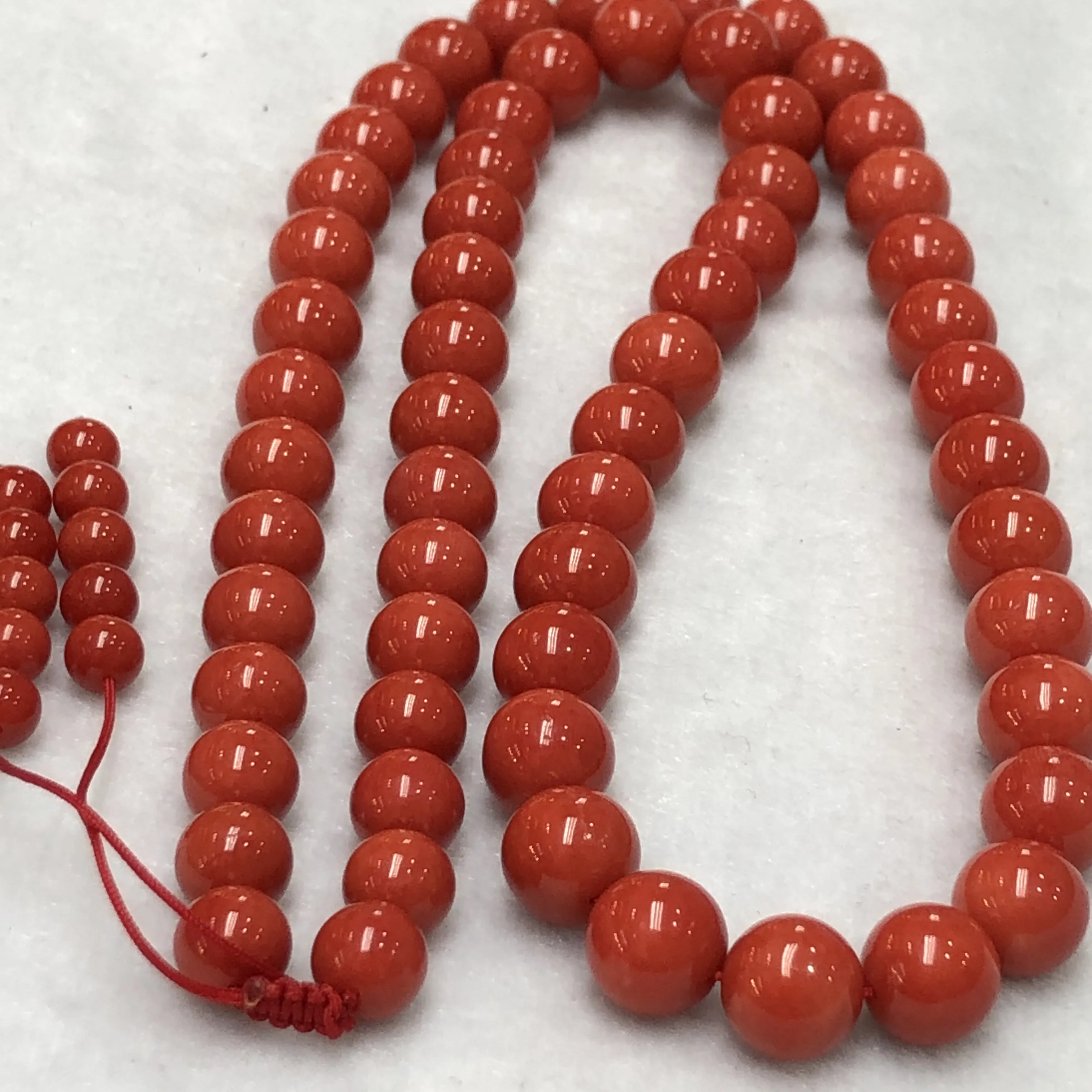【天然深橘红珊瑚10mm大圆珠项链】传承精品！意大利产地，沙丁材料，深橘红颜色，珠子直径10-8mm