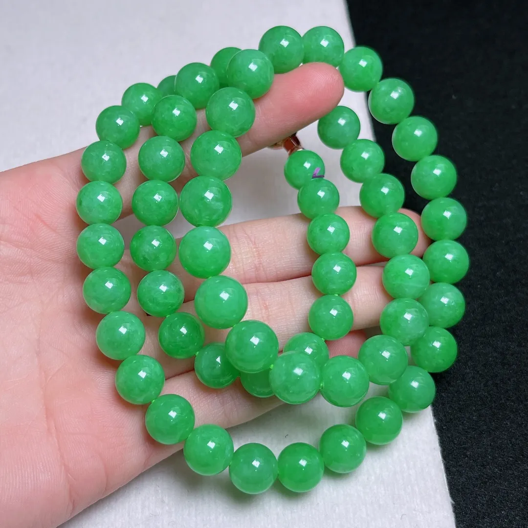 正阳绿满绿圆珠项链 珠圆玉润 
尺寸 10.1mm  重 101.71g
缅甸天然A货翡翠