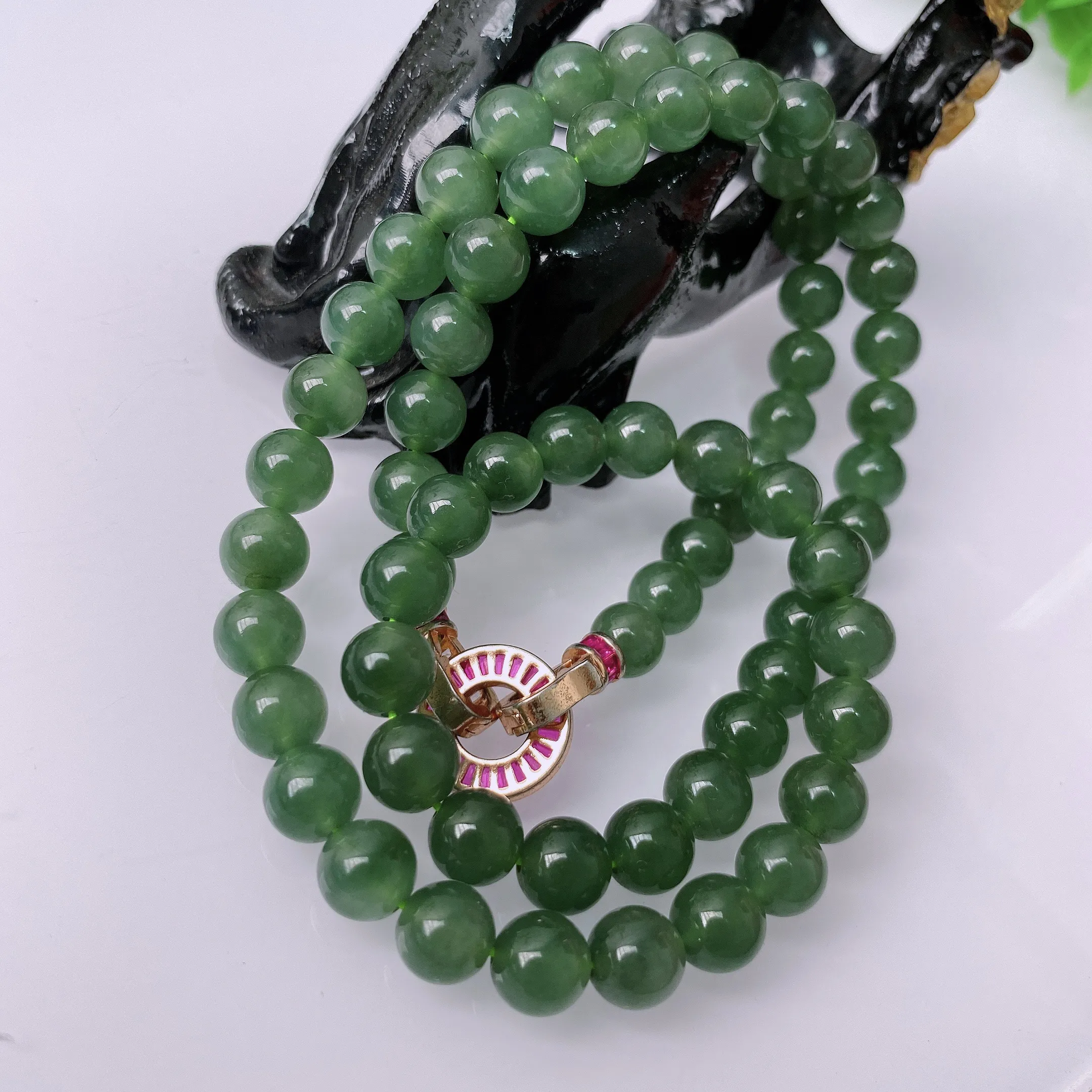 天然A货翡翠 满绿色圆珠项链   大圆珠 翡翠项链 （装饰扣）玉质细腻  冰清玉润  颜色漂亮 取一尺寸8.1mm  #41635068