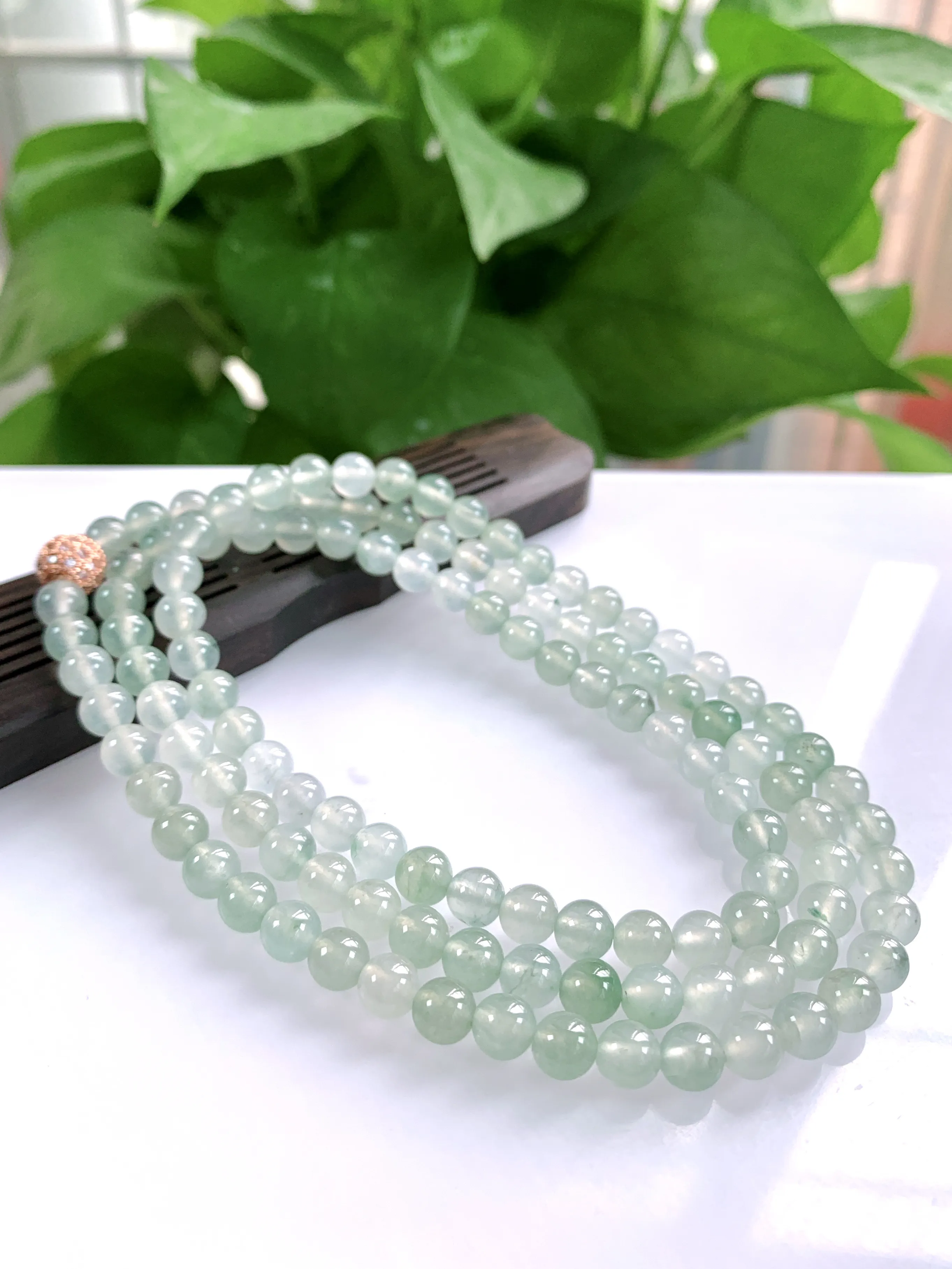 缅甸天然翡翠A货，冰种起光起胶圆珠项链手链，尺寸：圆珠6mm/118颗，长度680mm,重量：43.