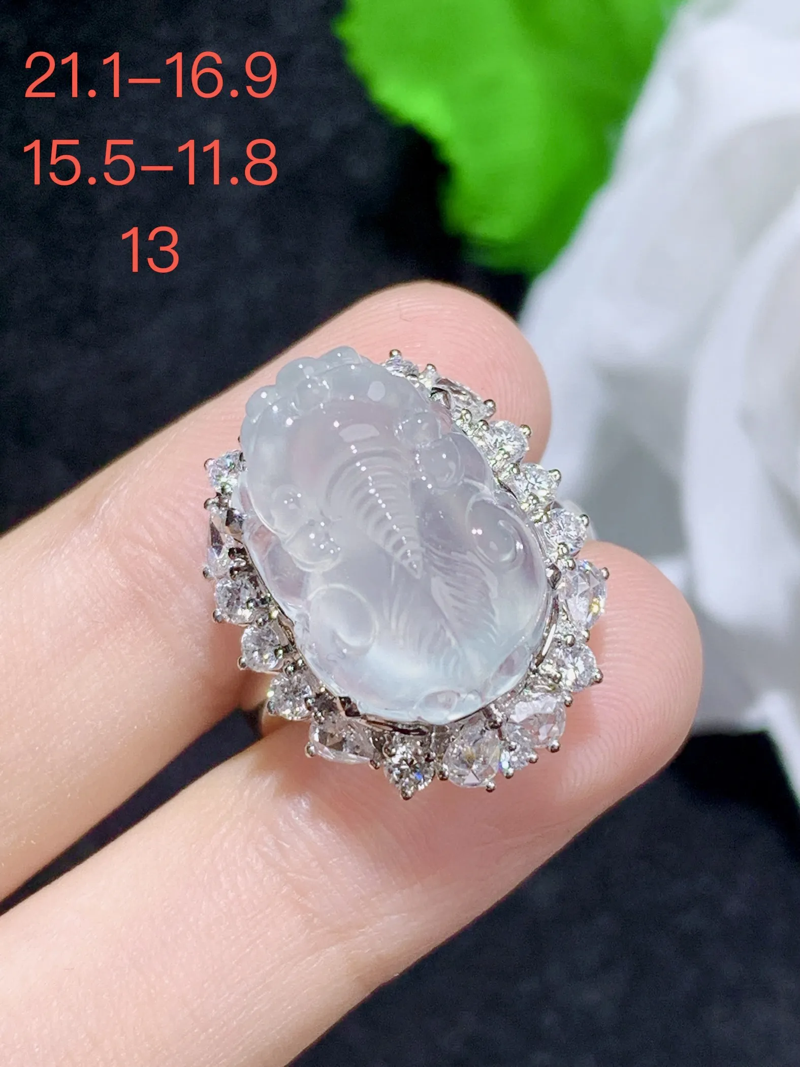 高冰貔貅戒指，18k金镶嵌，颜色清爽，水润，整体规格：21.1-16.9