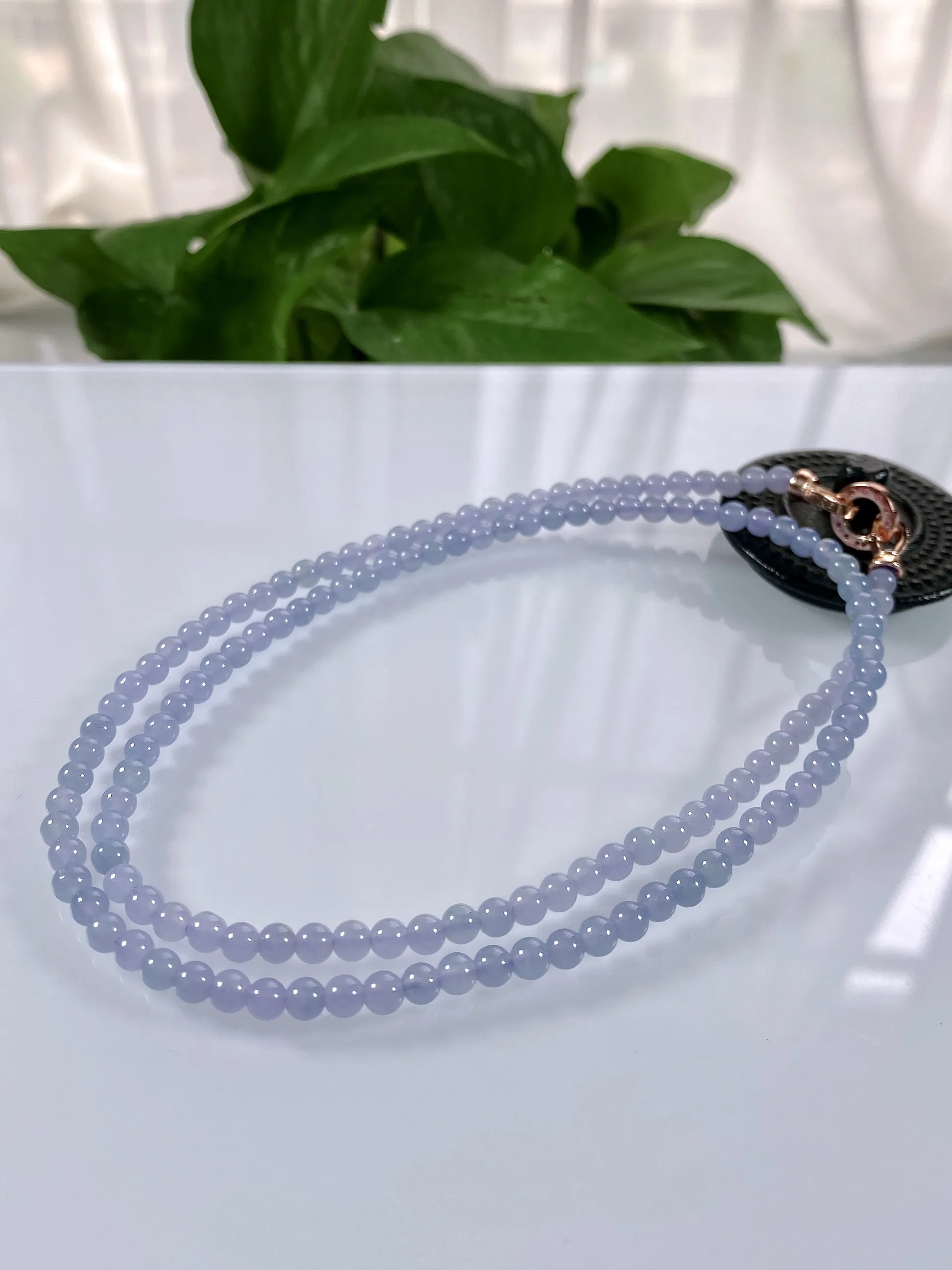 缅甸天然翡翠A货，卡4.2冰种起胶紫罗兰冰紫小米珠圆珠项链手链，尺寸：4.2mm/138颗，长度550mm，重量：18.14g
