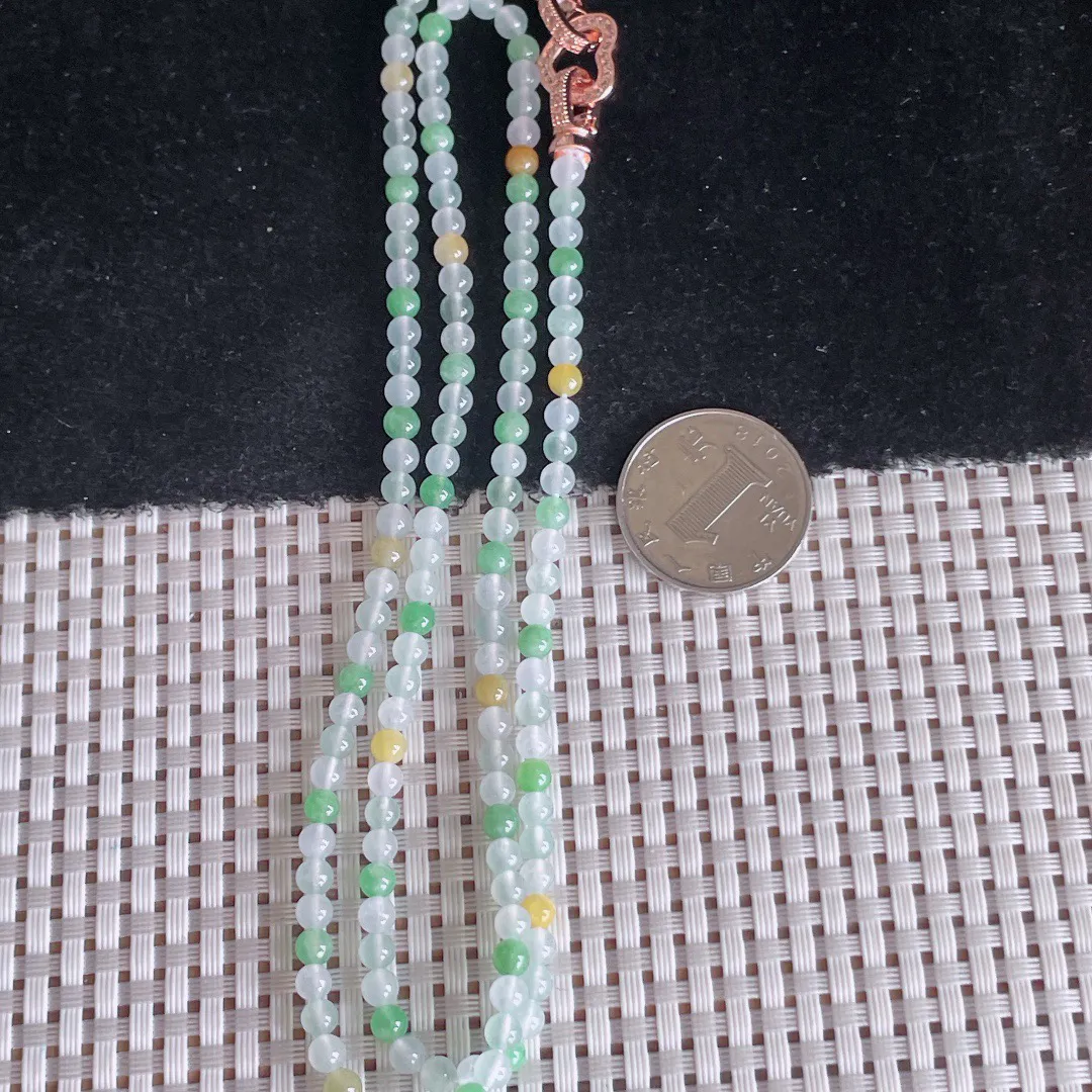 翡翠a货冰种双彩黄加绿圆珠项链146颗，尺寸 4.2， 24.22