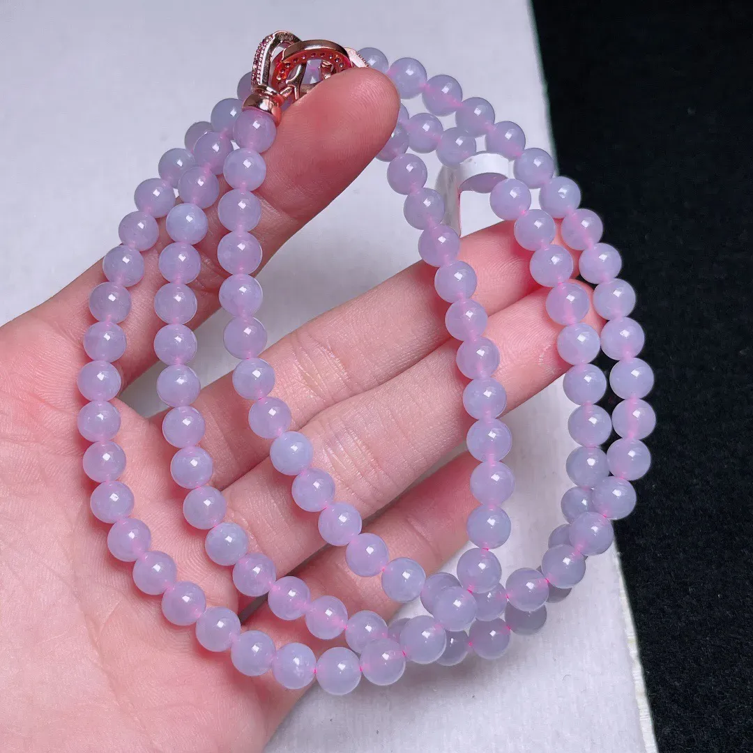 紫罗兰圆珠项链 透绳紫气东来珠链
尺寸 6.2mm  重量43.50g
缅甸天然A货翡翠