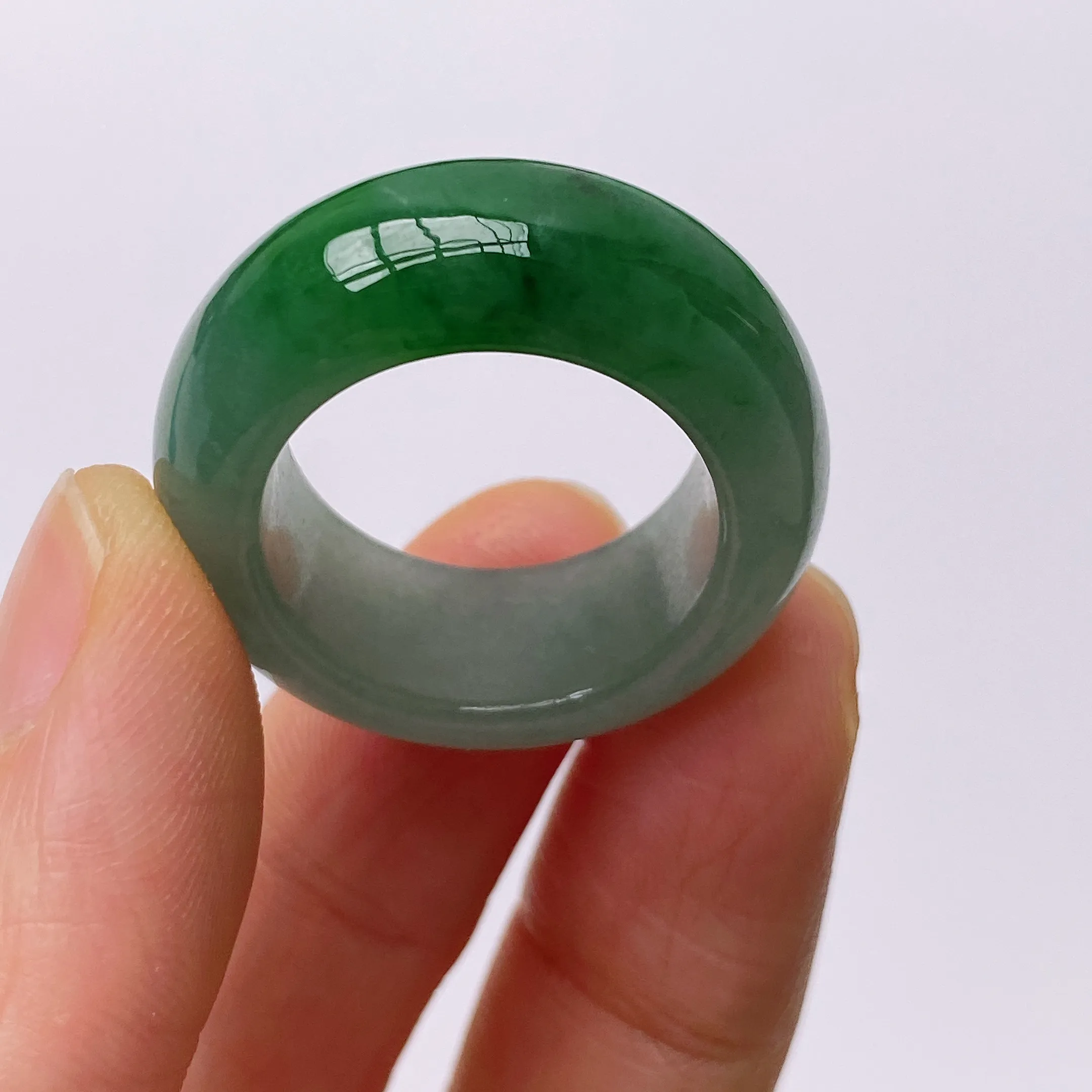 【超低价放漏】缅甸天然翡翠A货，冰种起胶飘绿花指环戒指，尺寸：圈口内径18.7mm，宽厚10.2-5