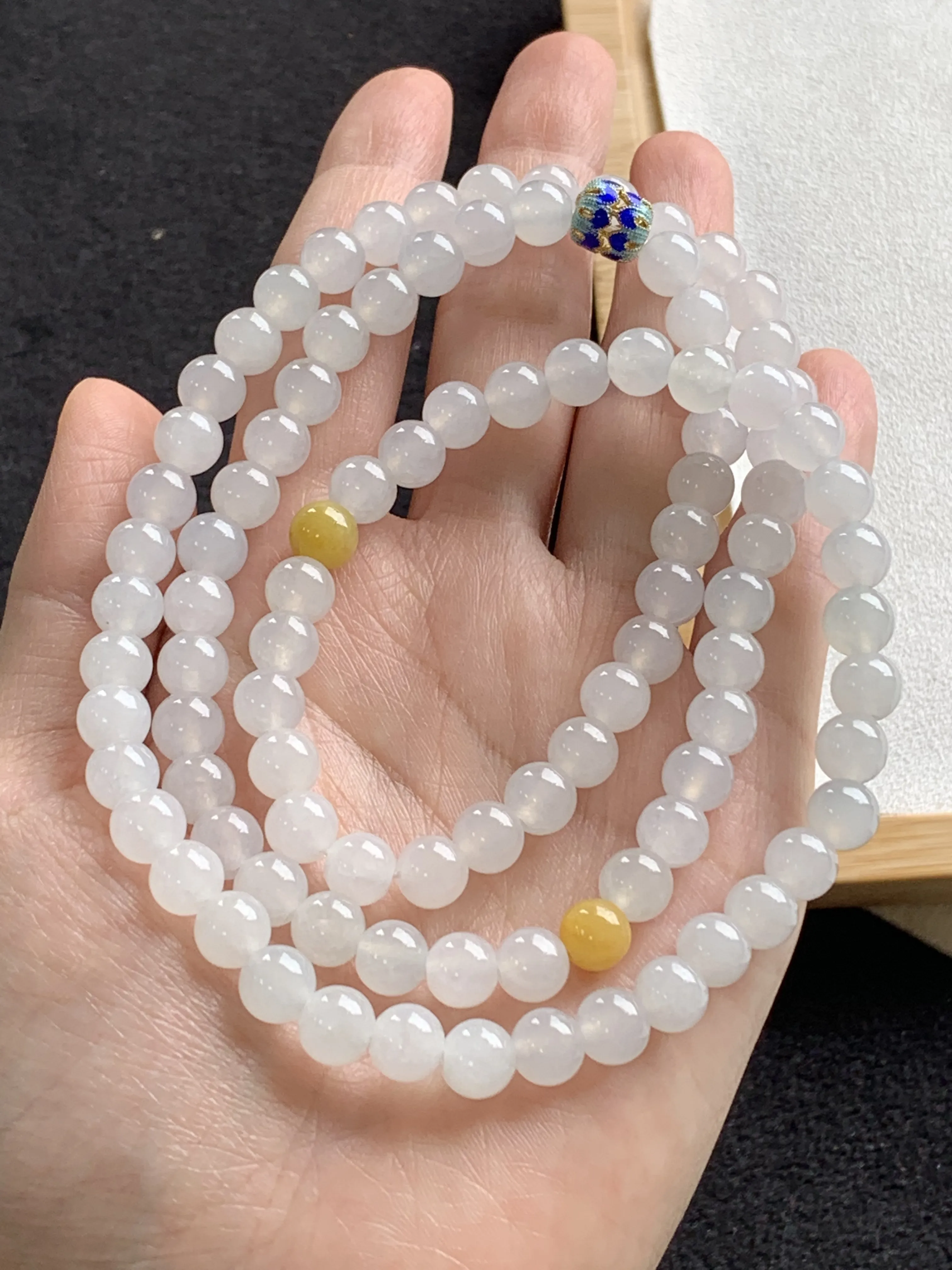 冰胶翡翠珠链项链，尺寸：7.1mm/98颗，自然光实拍，A124C2022