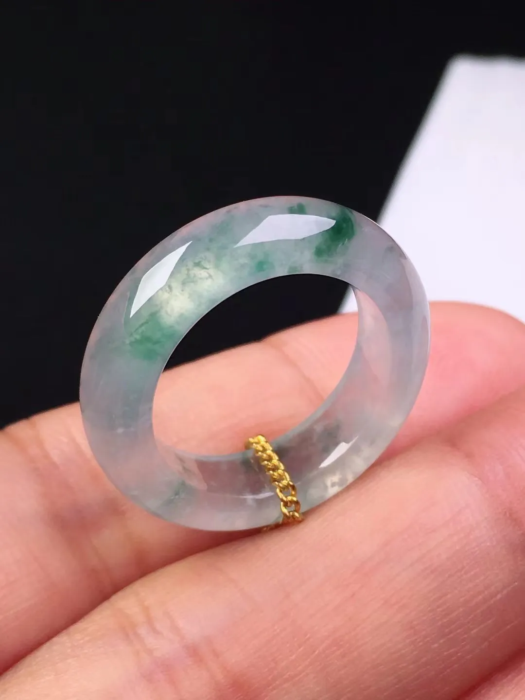 冰种飘花指环，种老起光，尺寸：5.8*4.5mm/12圈口，内径：16.3mm