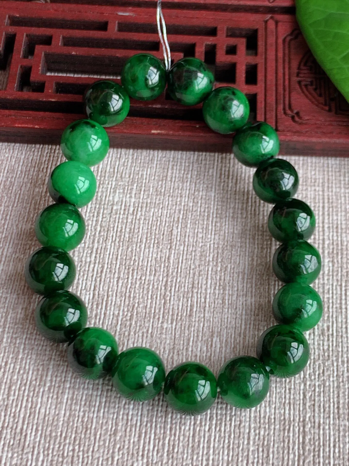 天然A货翡翠老坑种满绿辣绿圆珠佛珠手串19颗 尺寸9mm
