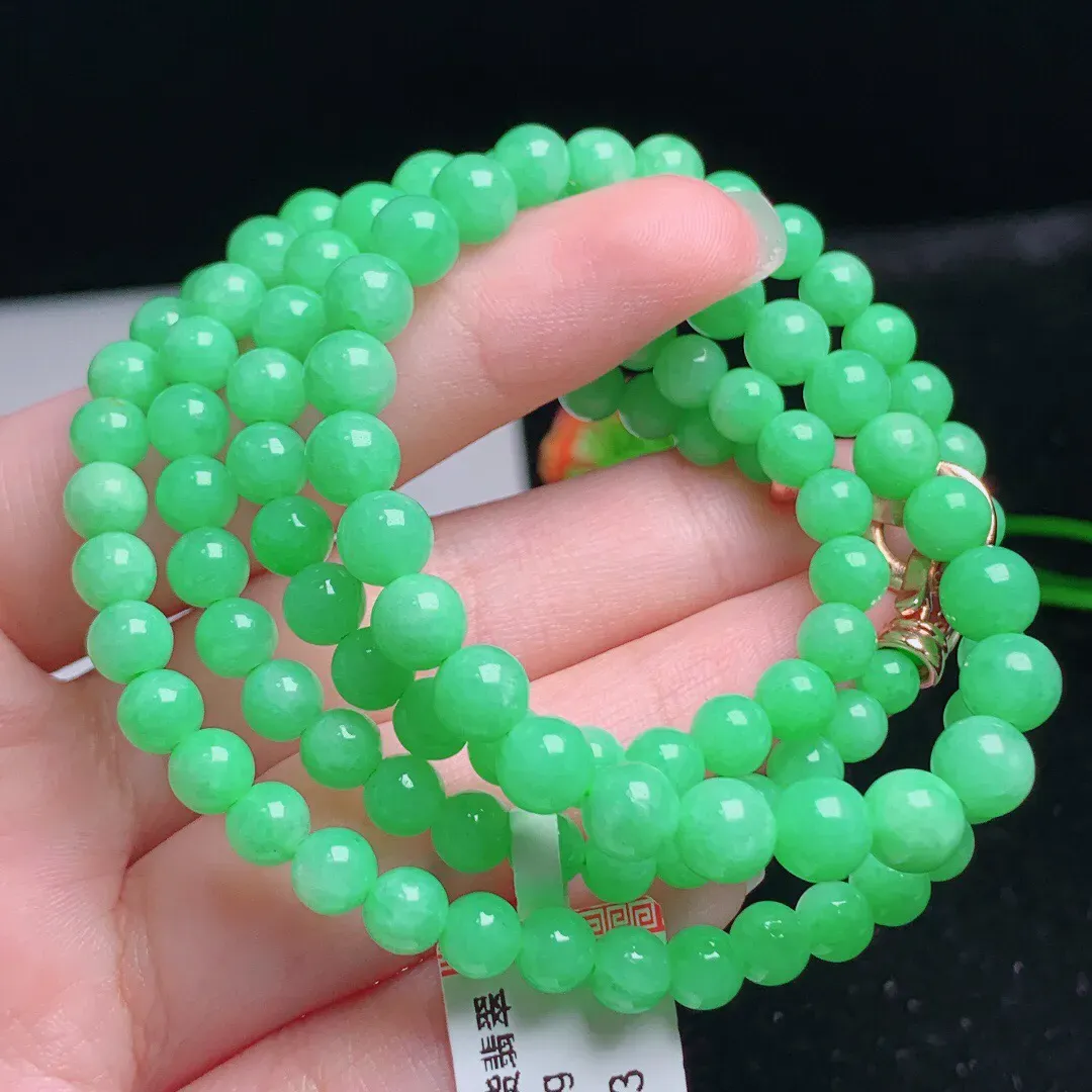 满绿圆珠项链珠链 尺寸  5mm 重量 32.60g 0727 01