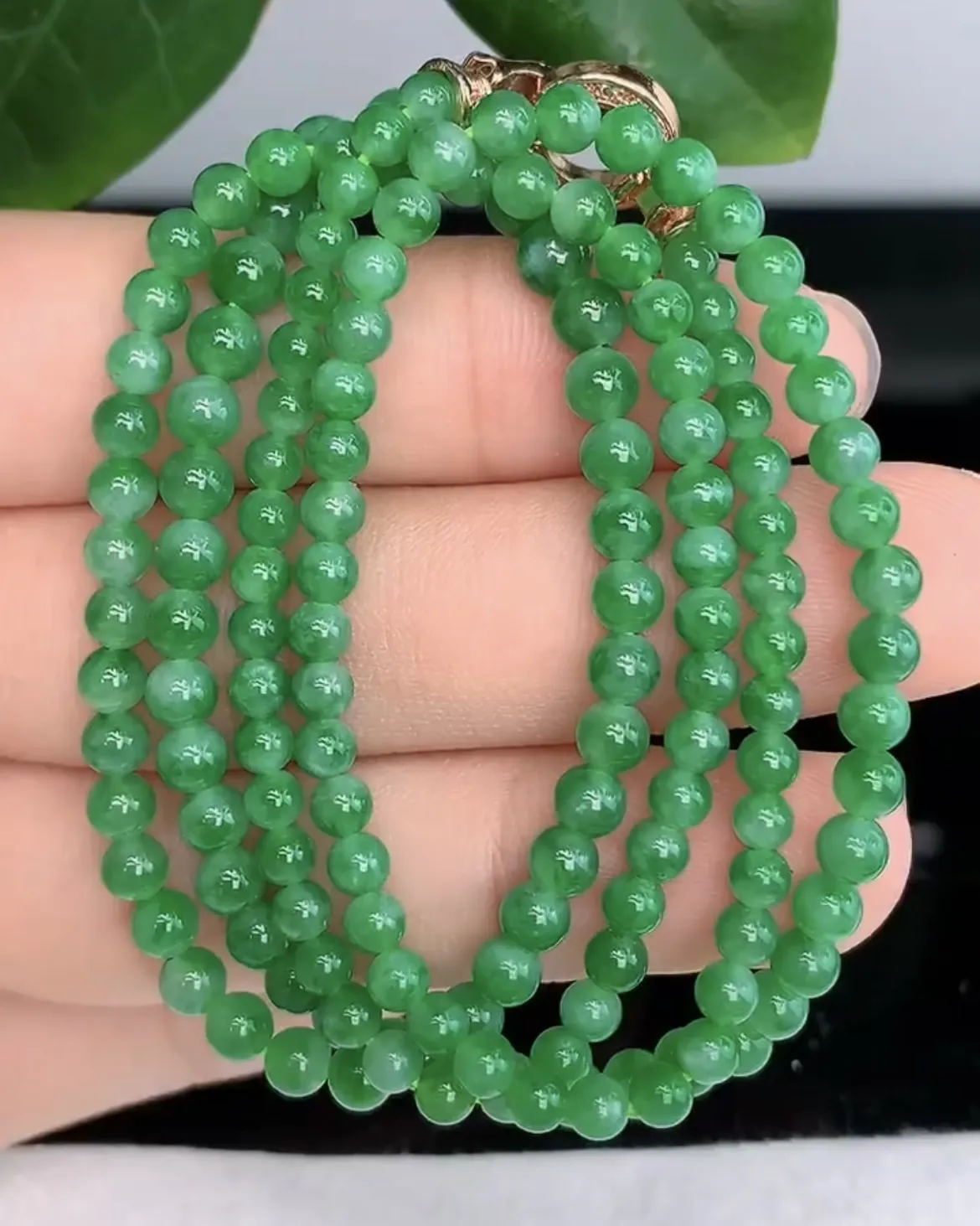 天然A货翡翠-冰糯种飘阳绿胶感圆珠项链 尺寸取一4mm