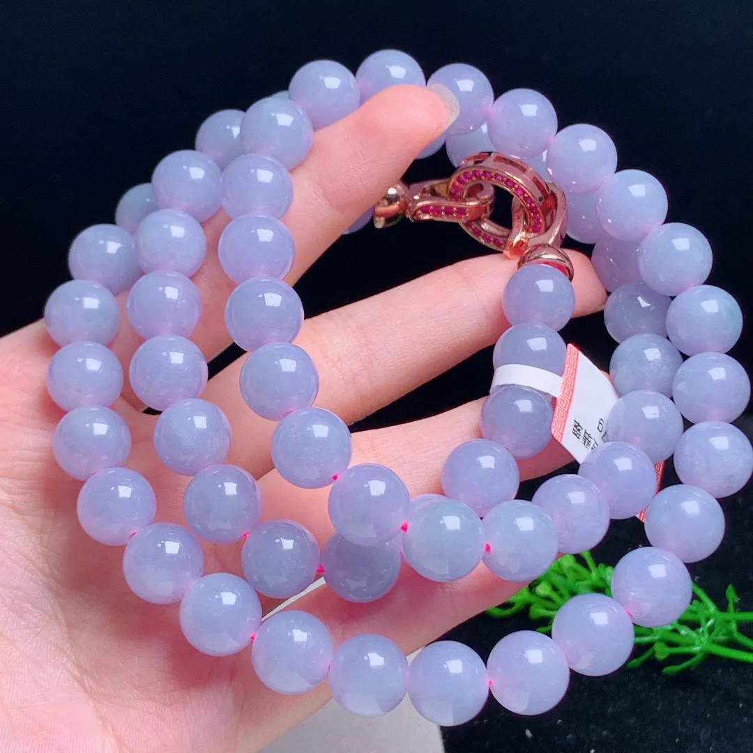 天然翡翠A货 紫罗兰圆珠项链珠链 尺寸  10.1mm 重量 117.17g
