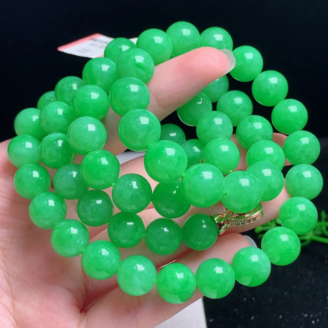 满绿圆珠项链珠链 尺寸  10.1mm 重量 101.73g 0727 01