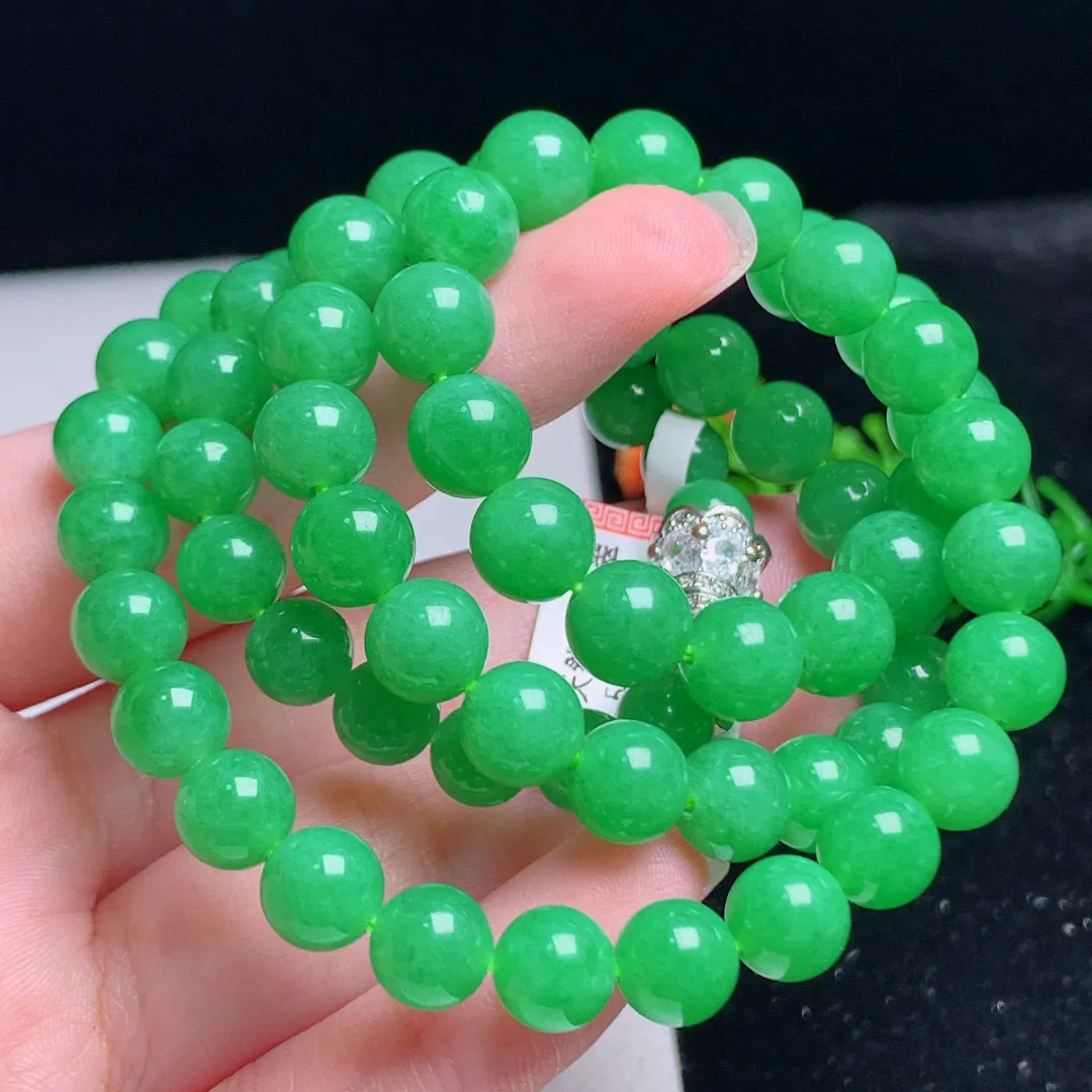 天然翡翠A货 满绿圆珠项链珠链 尺寸  7.2mm 重量 54.01g