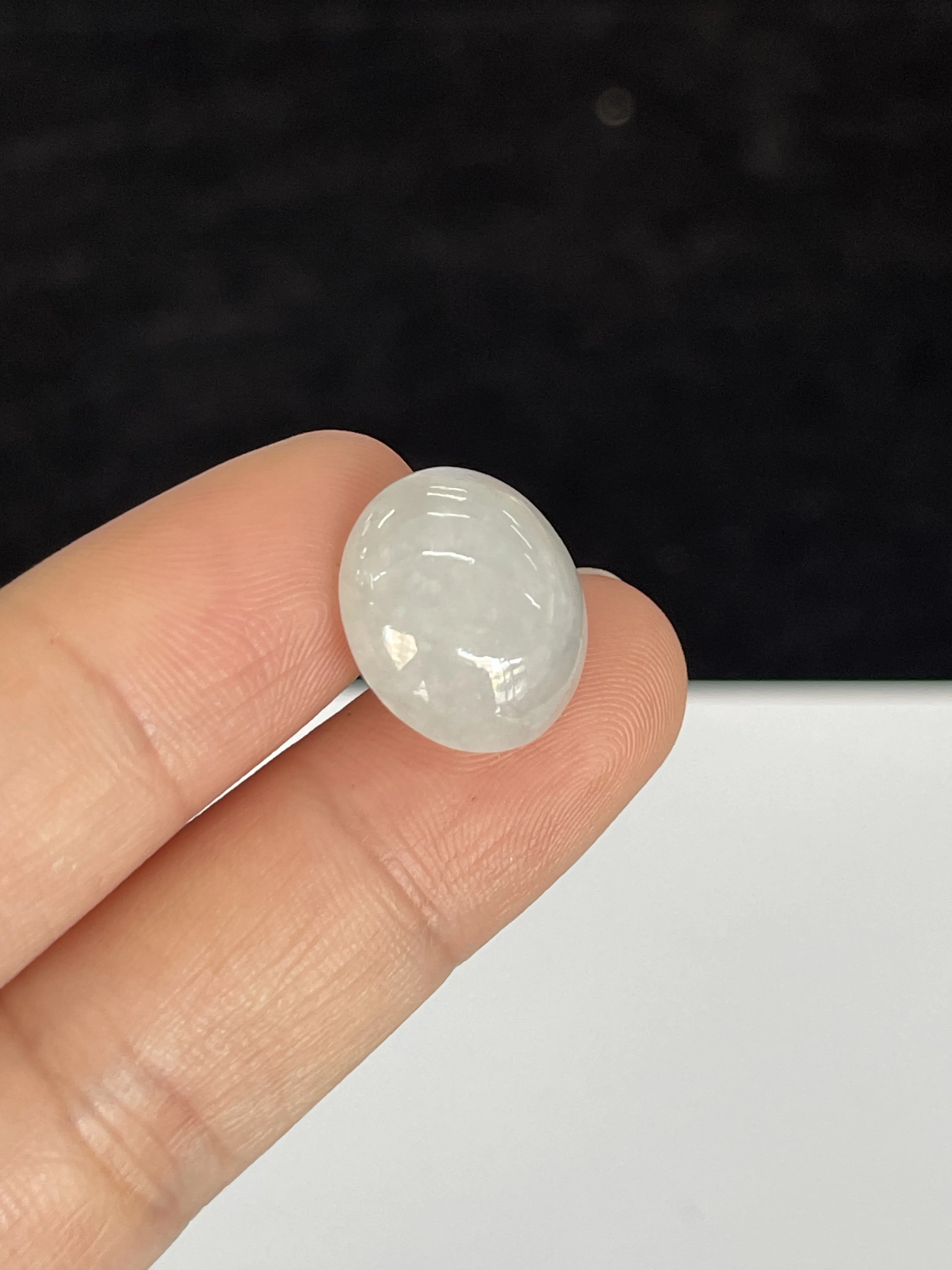 糯化种白色翡翠戒面/椭圆形