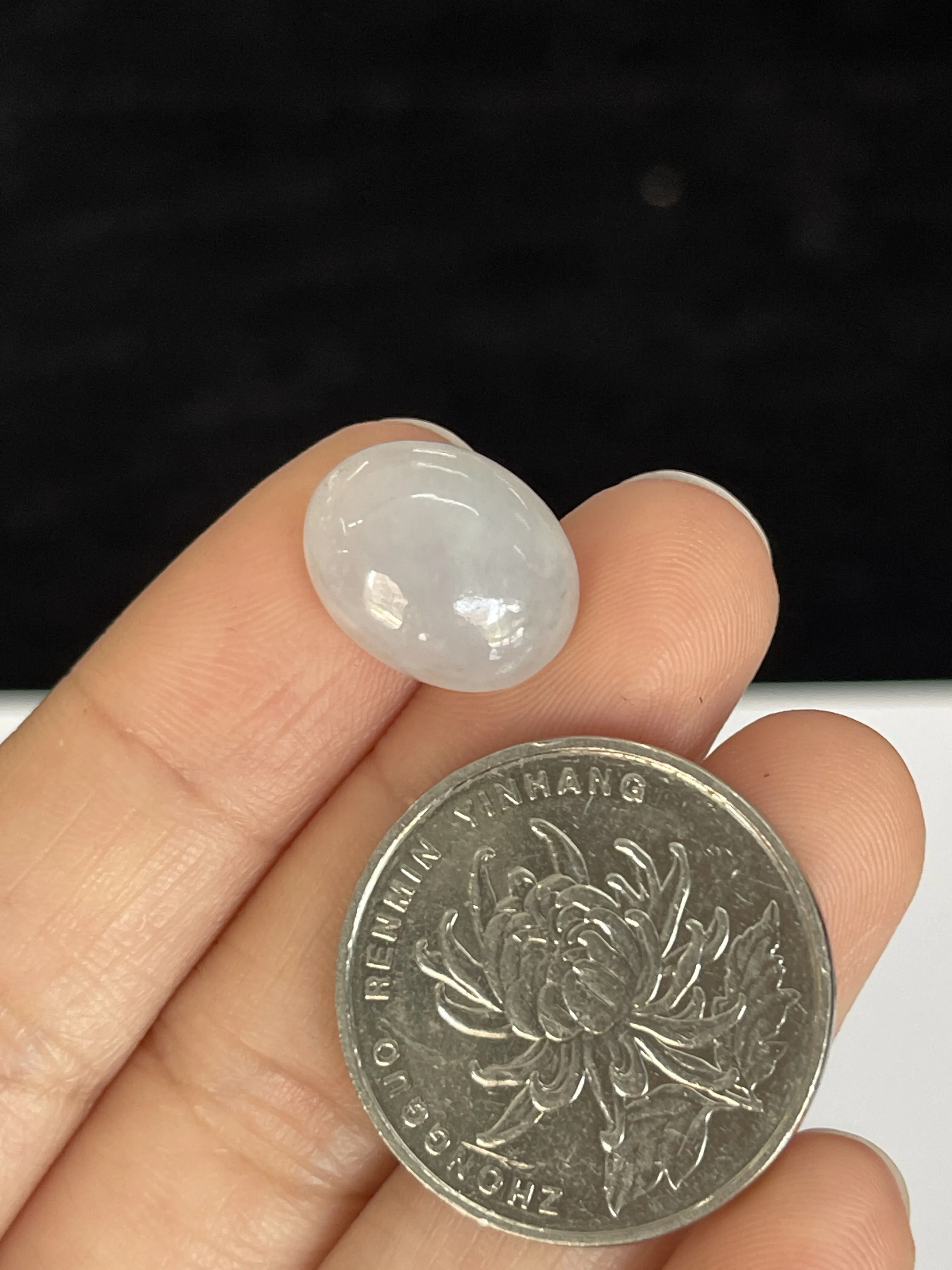 糯化种白色翡翠戒面/圆/椭圆形