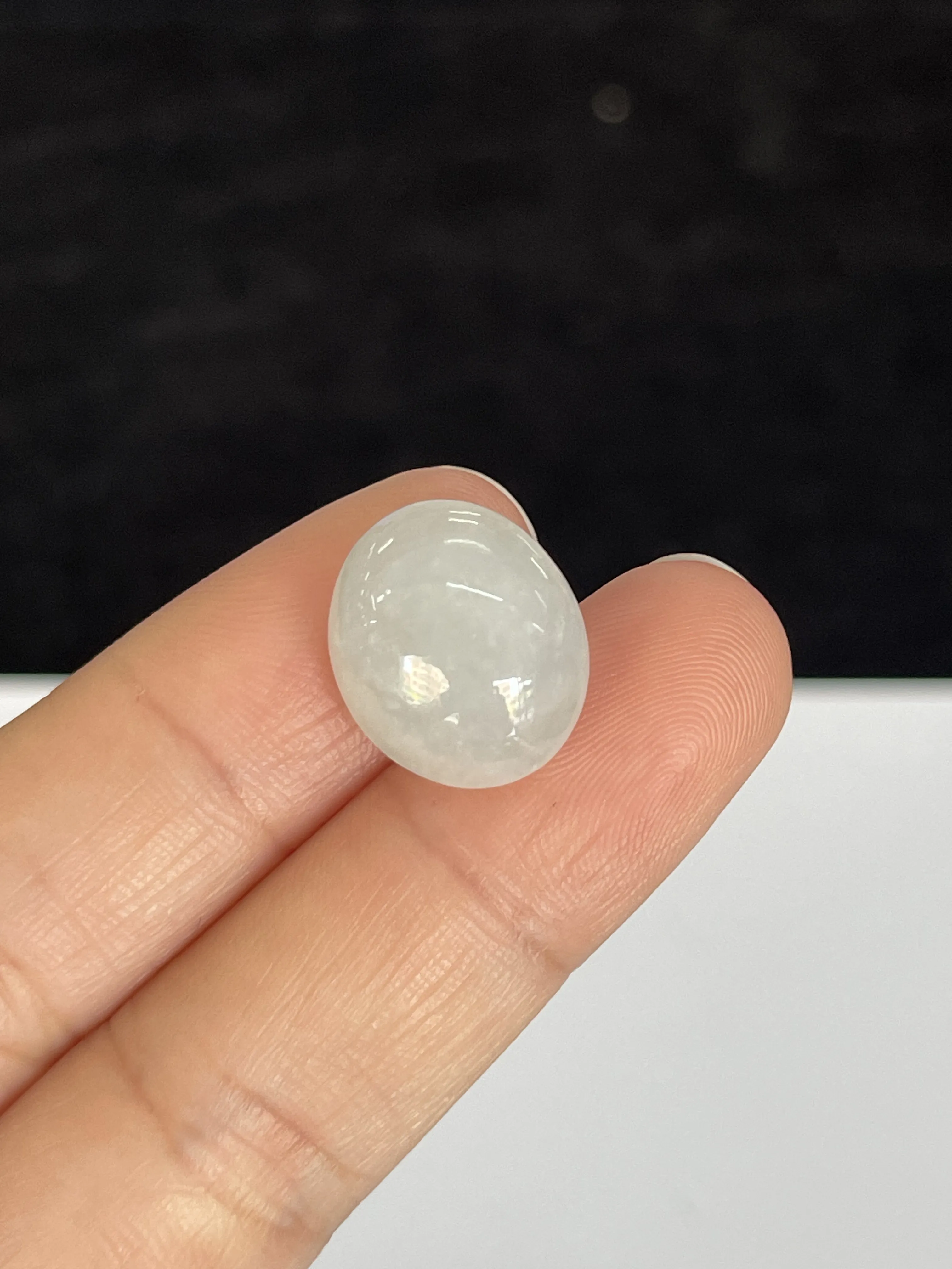 糯化种白色翡翠戒面/椭圆形