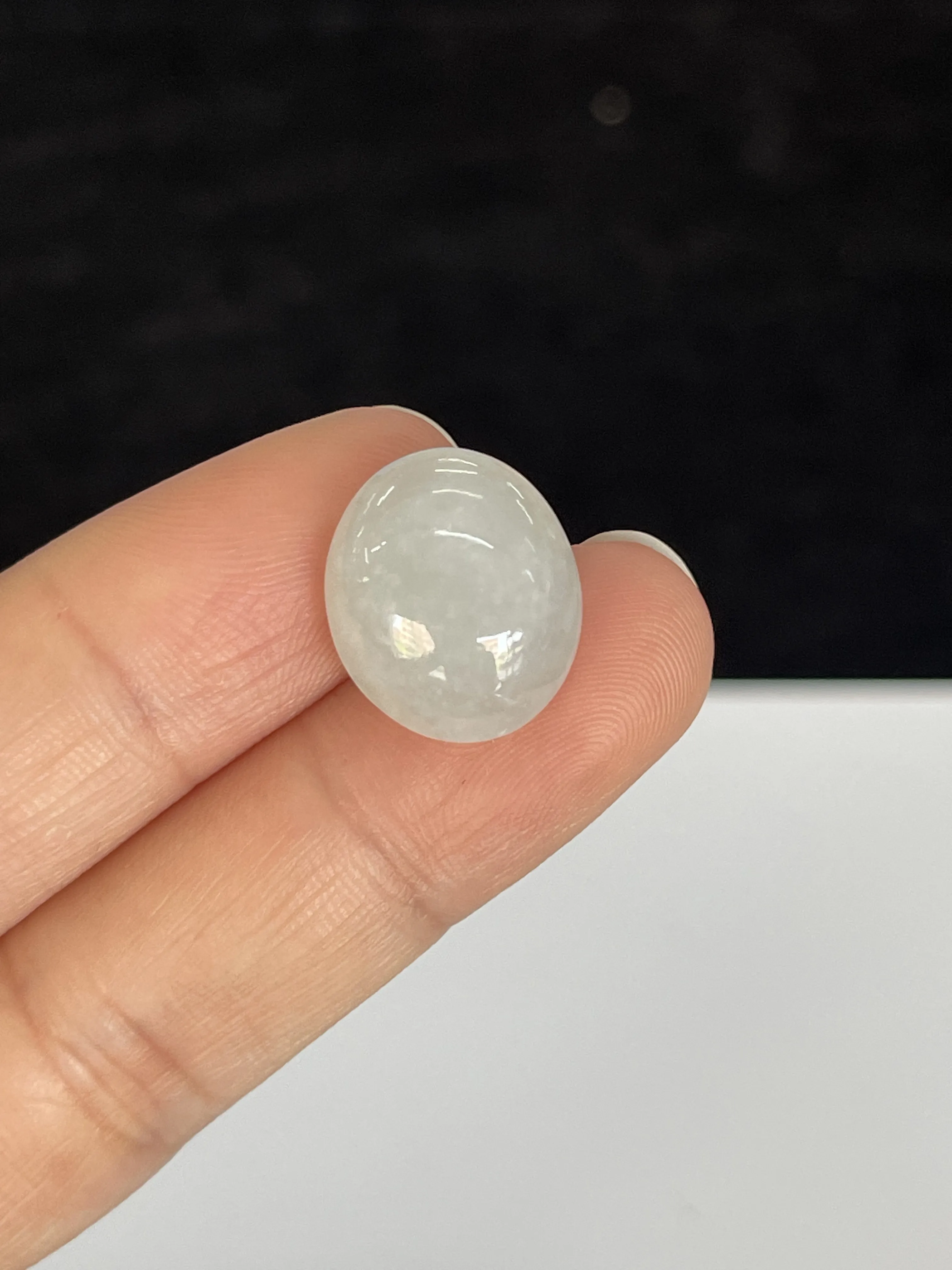 糯化种白色翡翠戒面/椭圆形