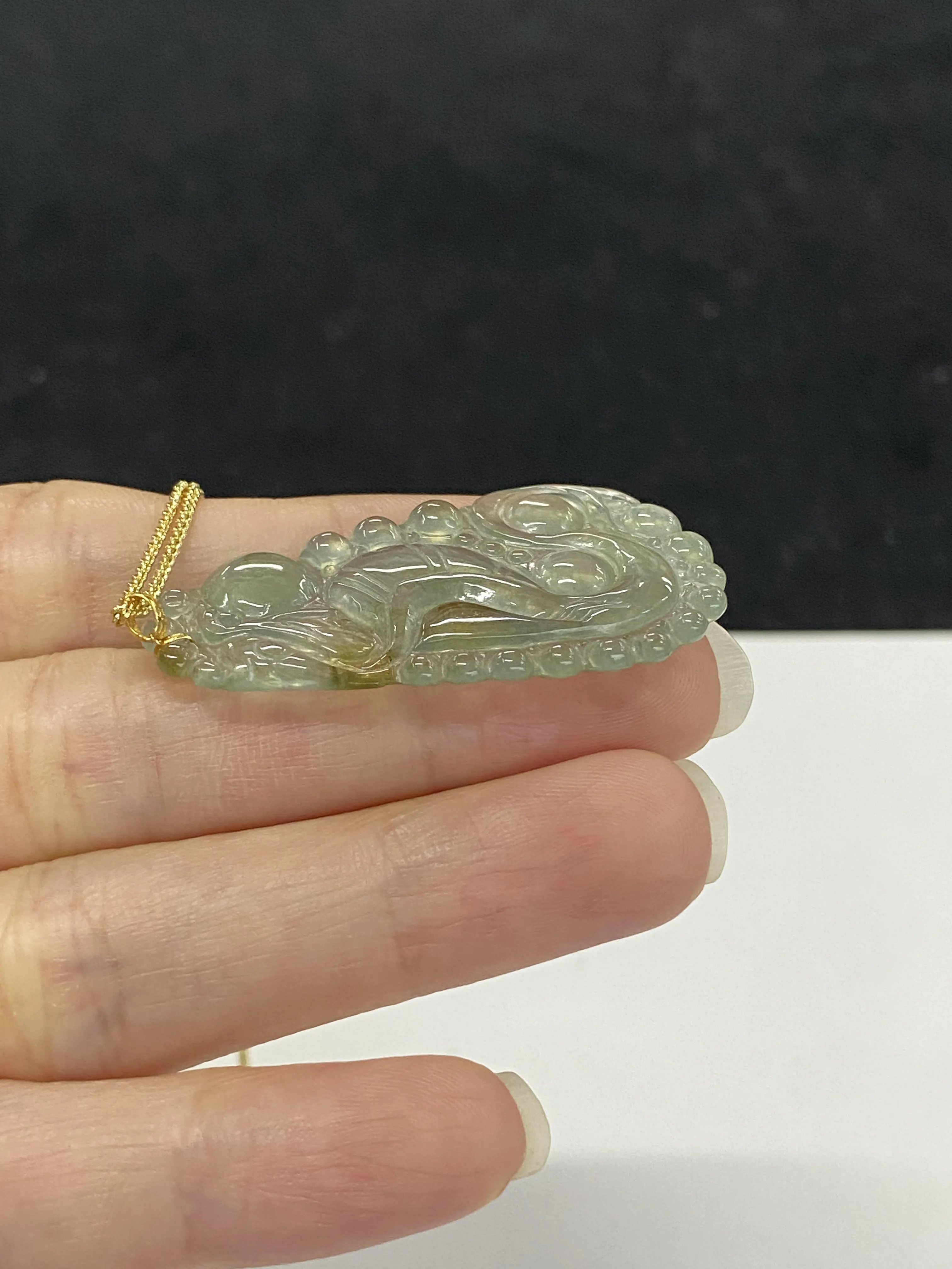 翡翠花件，印记：G18K