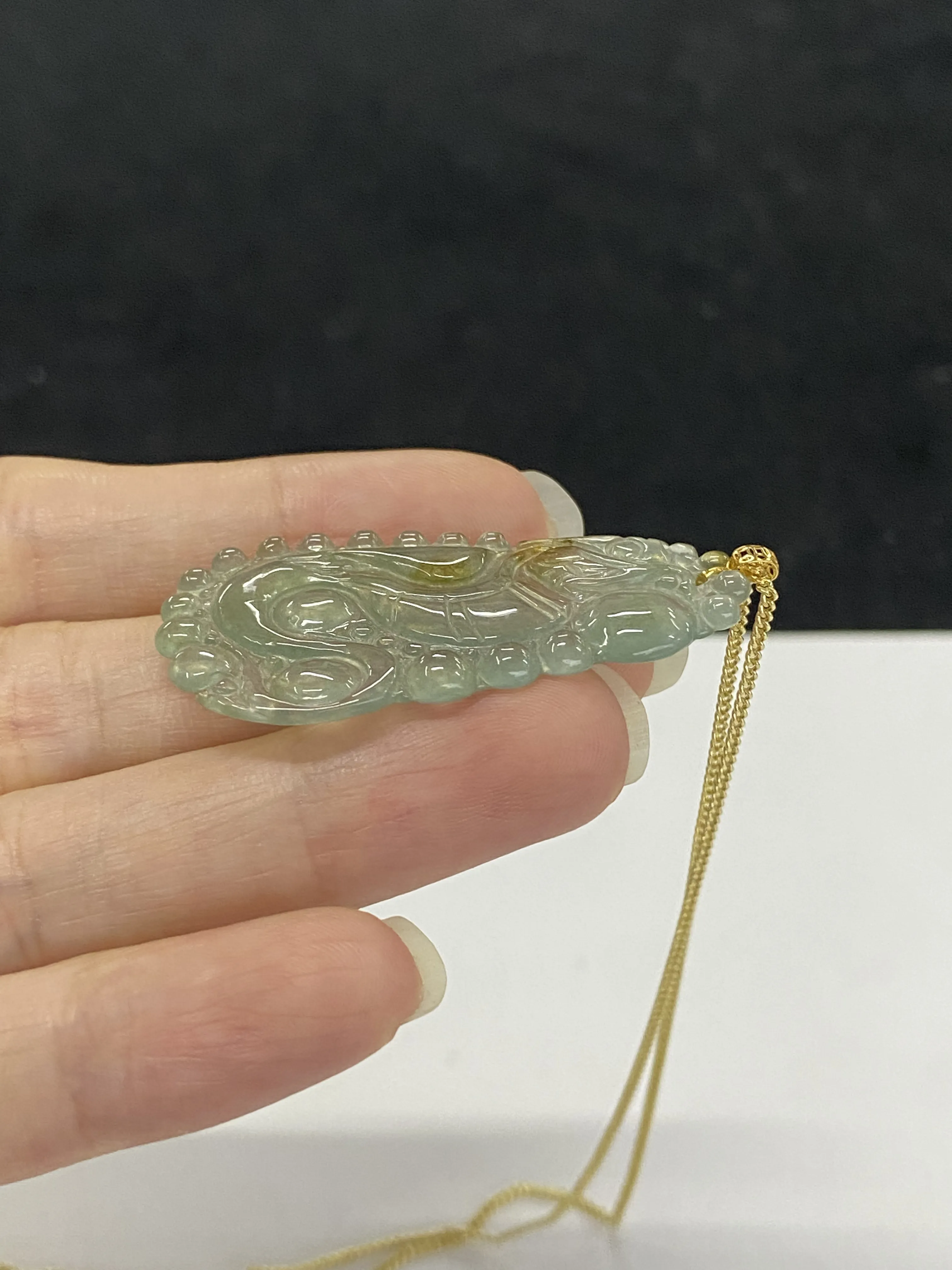 翡翠花件，印记：G18K