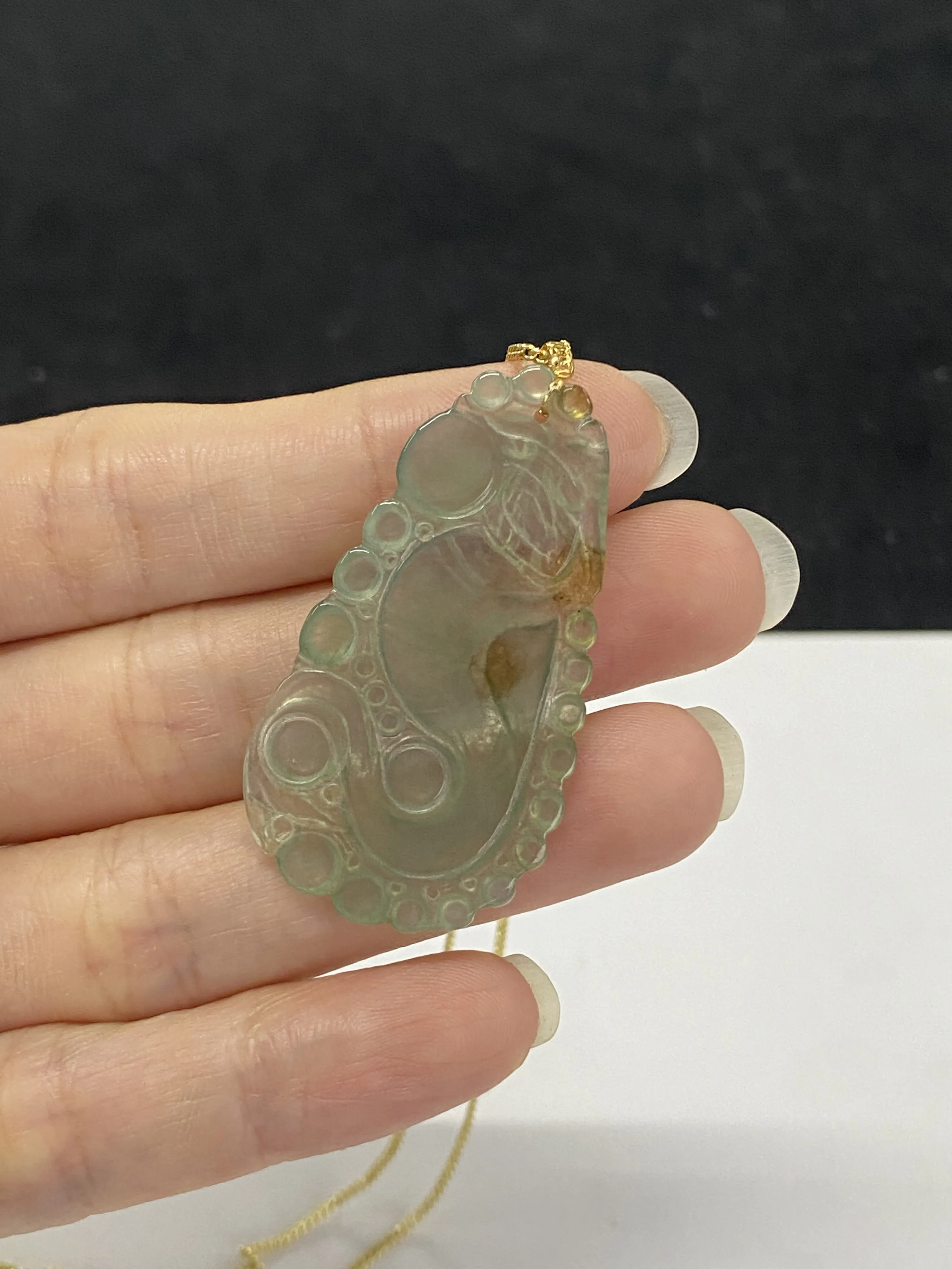 翡翠花件，印记：G18K