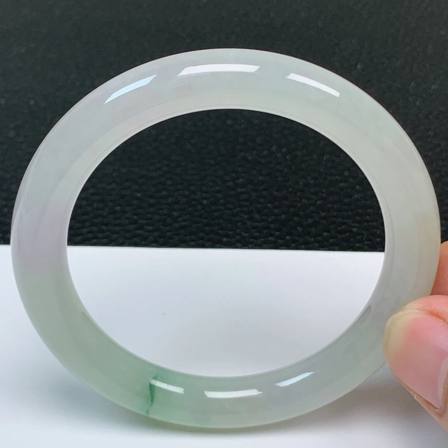 圈口53～54 天然翡翠A货老坑飘花圆条手镯 尺寸53.5*9mm