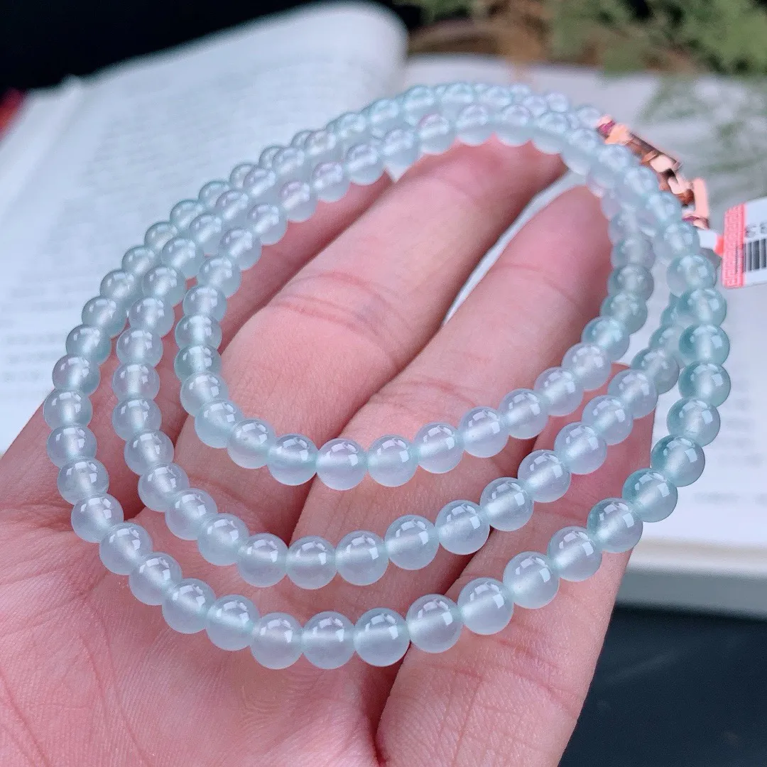 高冰起胶圆珠珠链 刚性十足项链
尺寸：5mm  重  27.88g 
缅甸天然A货翡翠