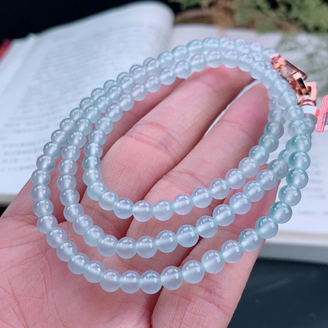 高冰起胶圆珠珠链 刚性十足项链
尺寸：5mm  重  27.88g 
缅甸天然A货翡翠