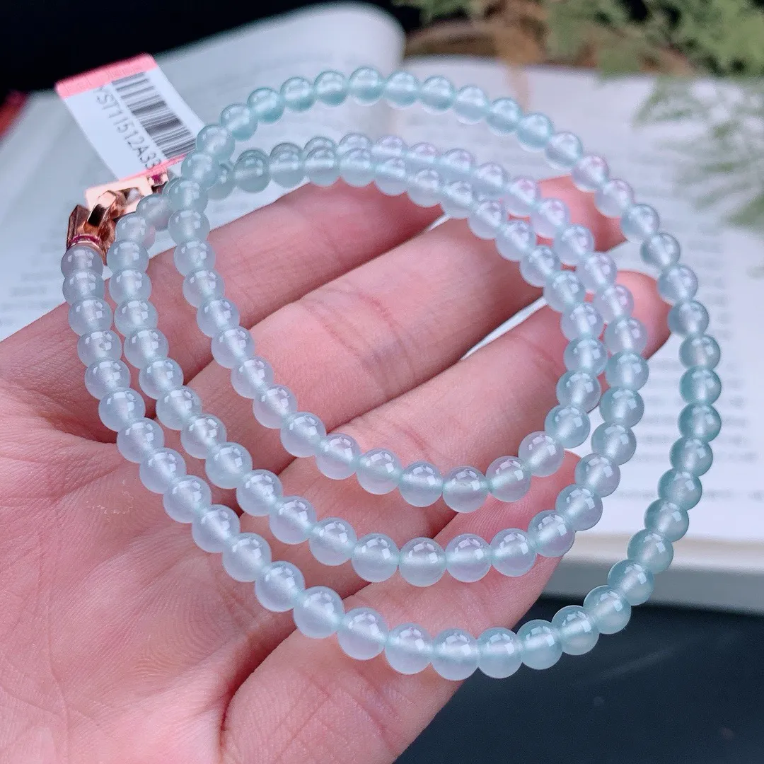 高冰起胶圆珠珠链 刚性十足项链
尺寸：5mm  重  27.88g 
缅甸天然A货翡翠