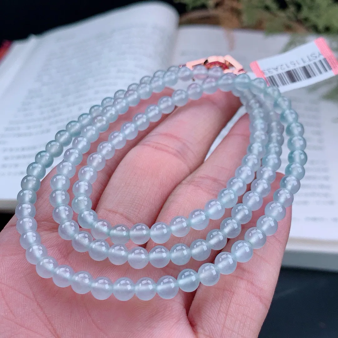 高冰起胶圆珠珠链 刚性十足项链
尺寸：5mm  重  27.88g 
缅甸天然A货翡翠