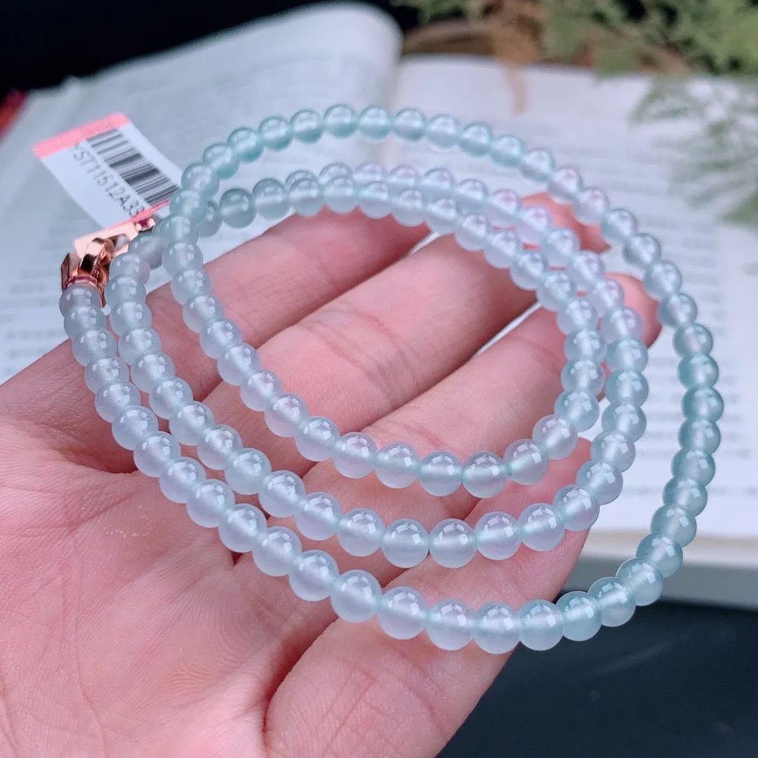 高冰起胶圆珠珠链 刚性十足项链
尺寸：5mm  重  27.88g 
缅甸天然A货翡翠