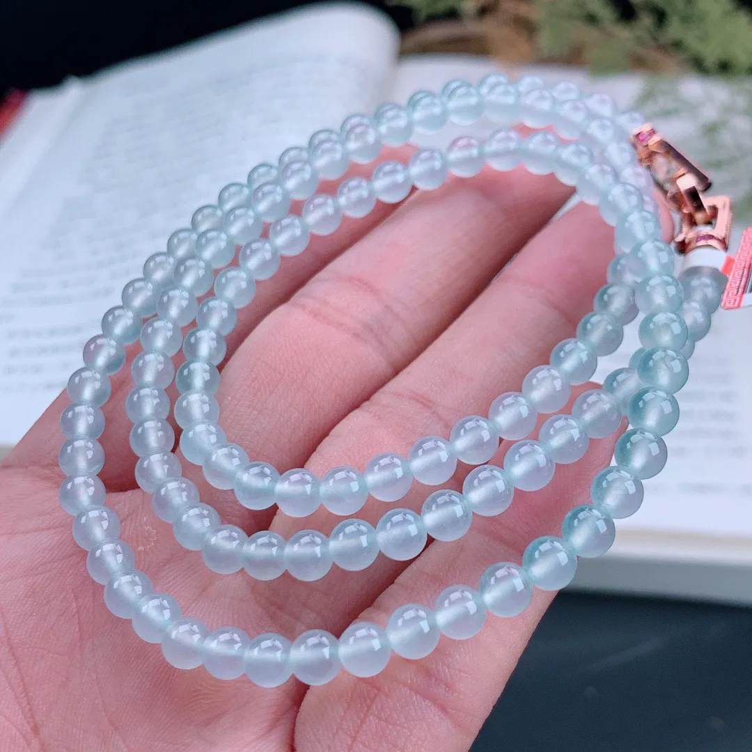 高冰起胶圆珠珠链 刚性十足项链
尺寸：5mm  重  27.88g 
缅甸天然A货翡翠