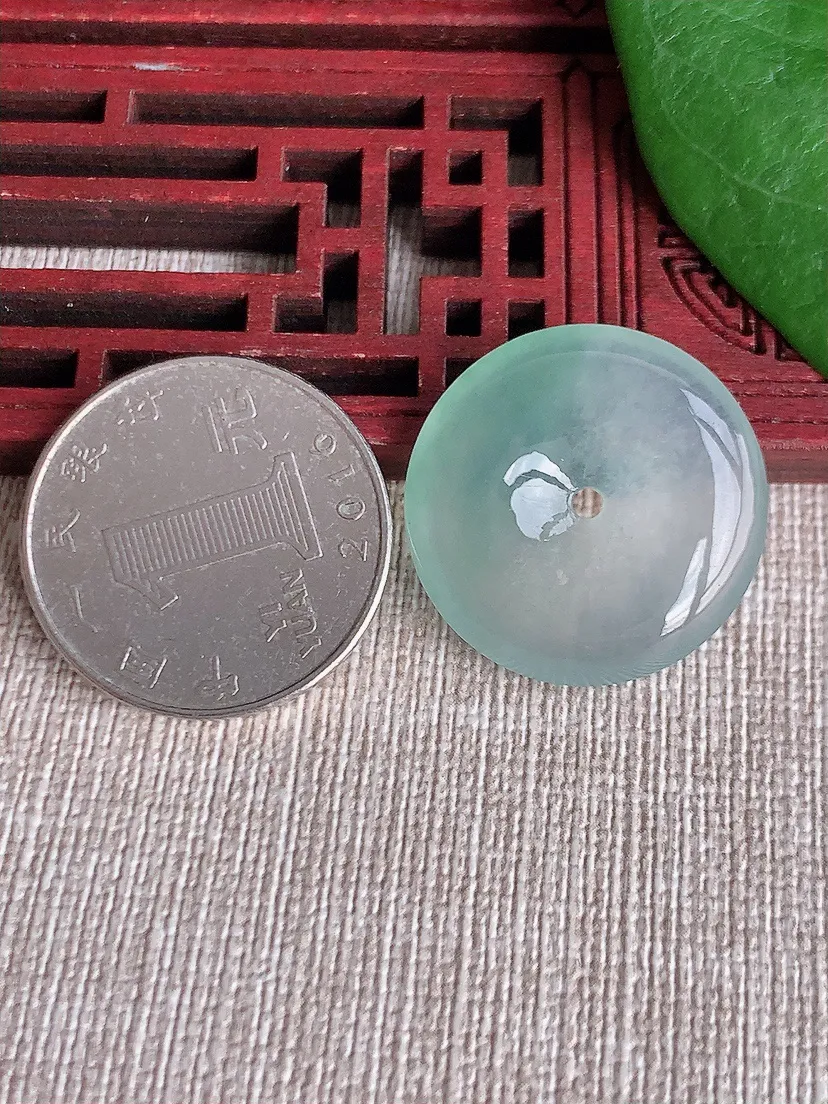 a货翡翠老坑冰种晴水平安扣吊坠 尺寸24×4.7mm 重量5.87g 1122