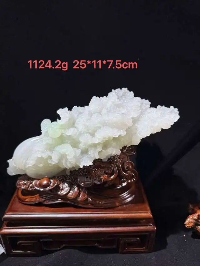 收藏级！和田玉翠青遇百财摆件。尺寸25/11/7.7cm重1124g