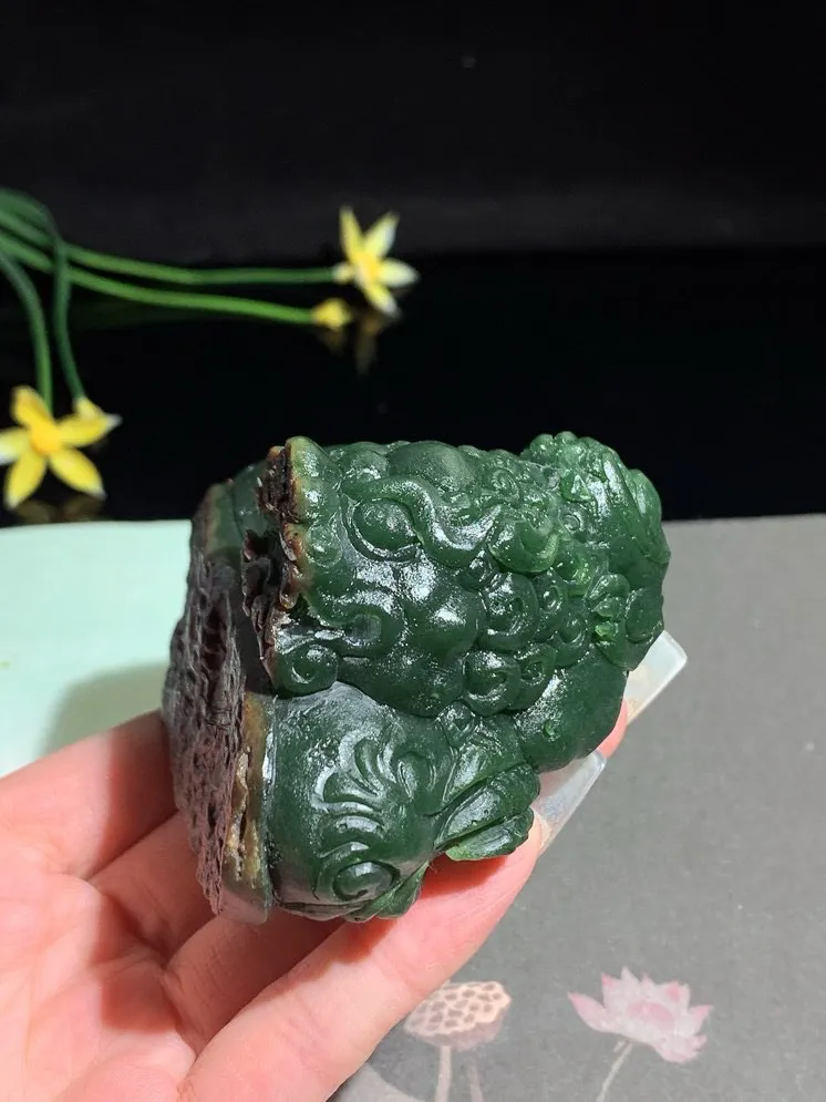和田玉碧玉籽貔貅摆件！规格88.5/63.5/53.3 重331.5克！玉质细腻油润 底色纯净 色泽均匀 无裂无杂 抛光更漂亮