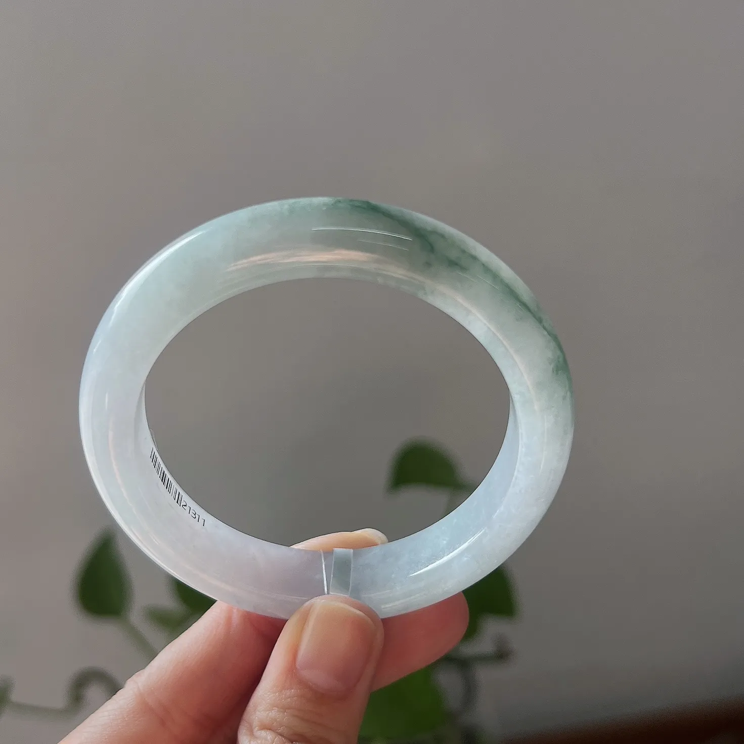 正圈53.5翡翠冰糯种飘蓝花手镯