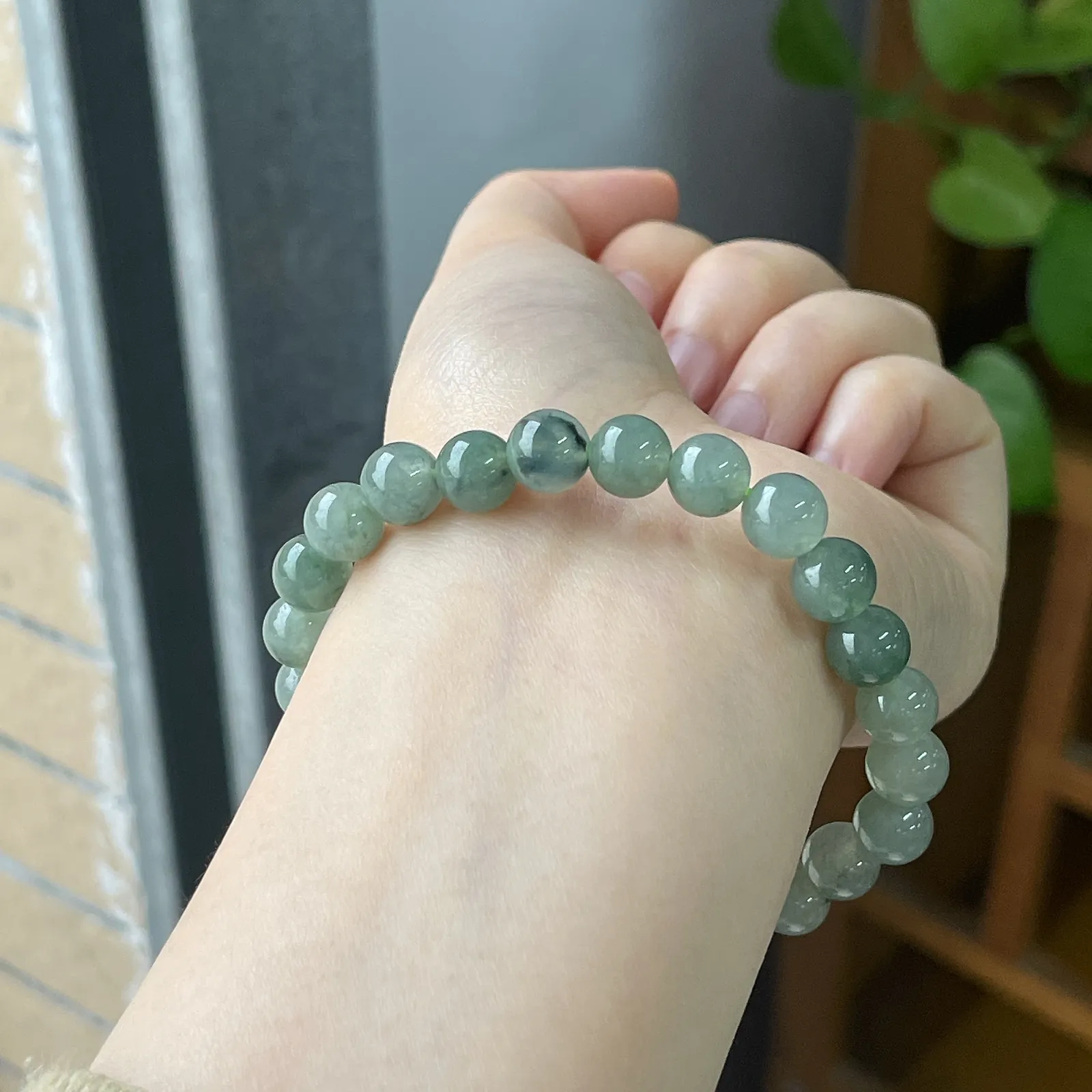 翡翠冰糯种绿色飘花手链